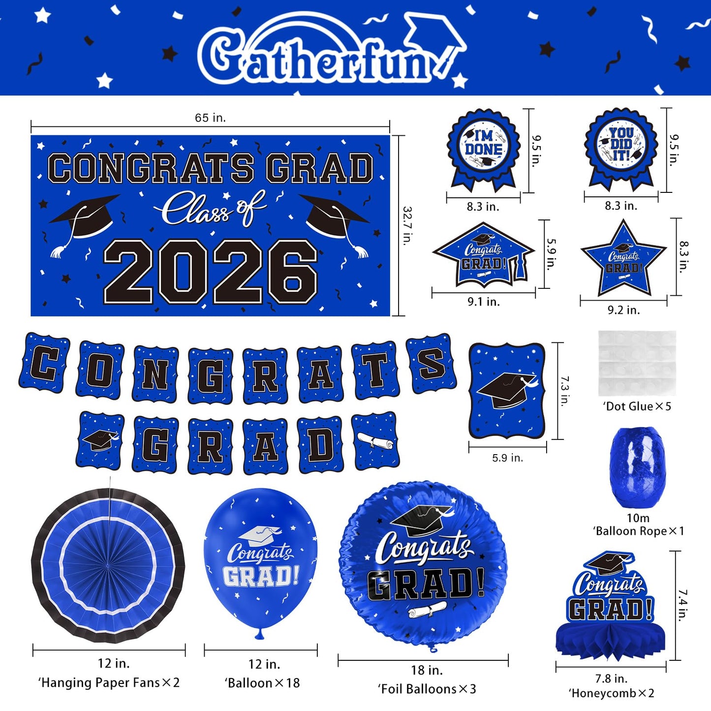 Graduation Decorations 2026 Set - Congrats Grad Banner, Class of 2026 Backdrop, Balloons & Streamers Kit - Complete Party Supplies for High School & College Celebrations