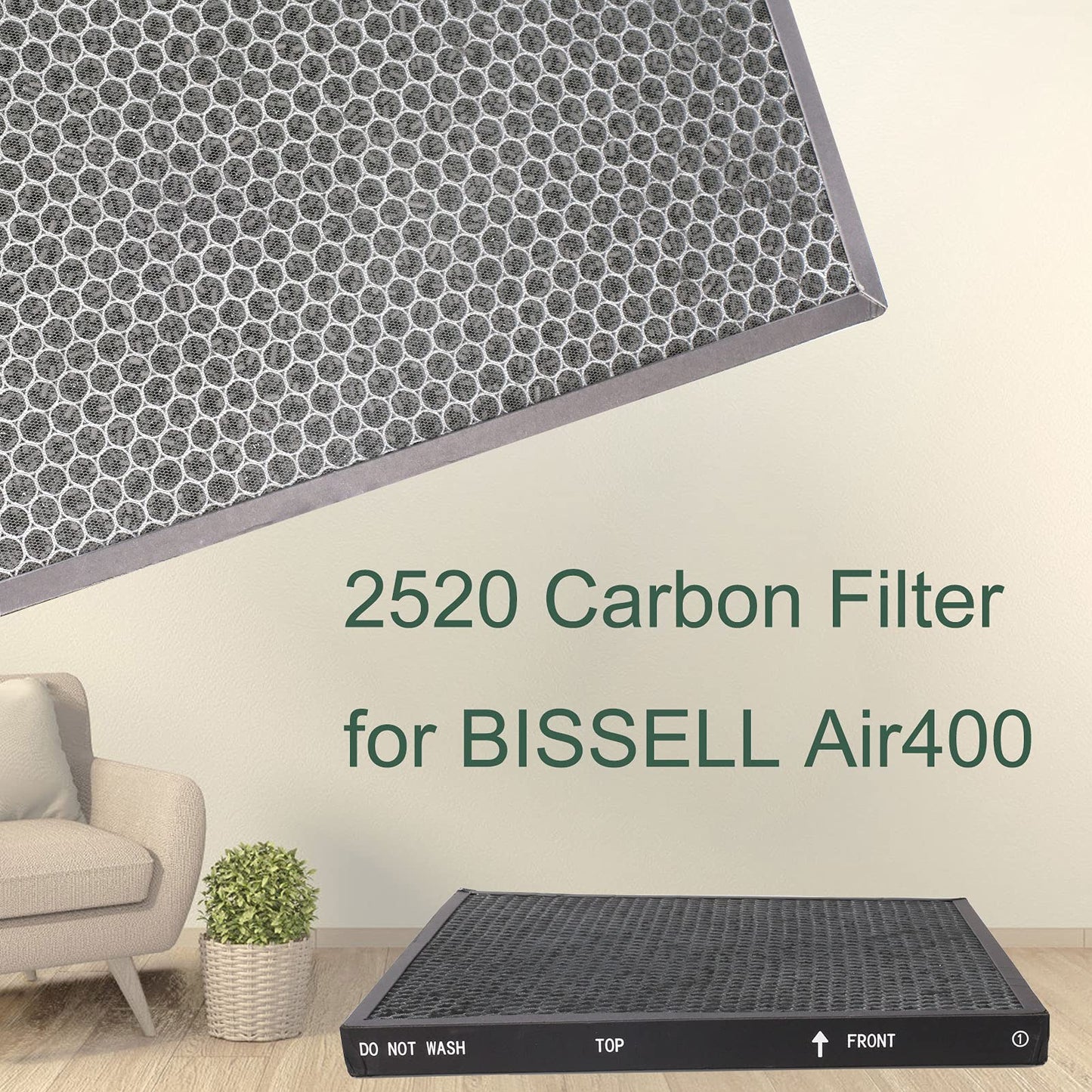 Replacement 400 Filter for Bissell Air400-2521 Pre, 2520 Active Carbon Filter, Compared to Part 2521, 2520