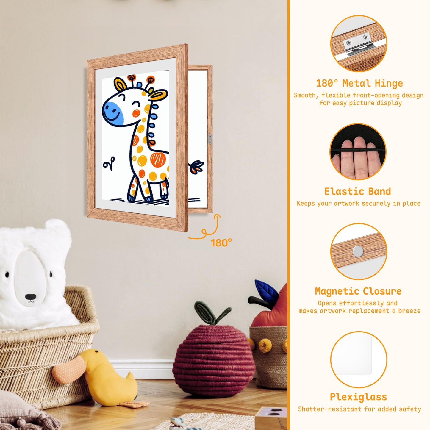 4 Pack Kids Artwork Frames Changeable 8.5 x 11 Inch Children Art Projects Children Art Frames Front Opening Picture Display Frame Holds 150 Drawings for Craft Storage, Room Decor, Portfolio, Wood