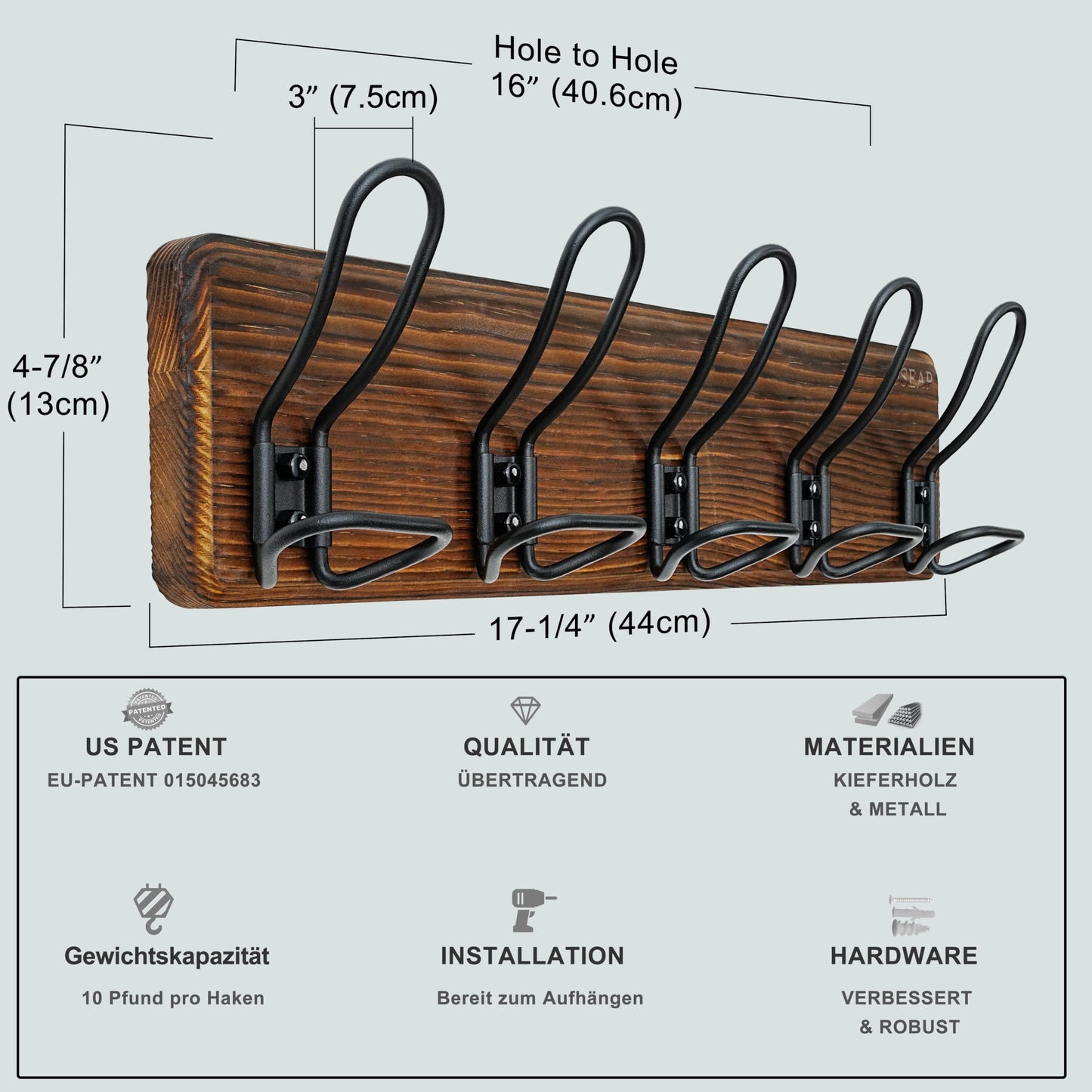 Dseap Coat Rack Wall Mounted - Heavy Duty Farmhouse Rustic Wall Coat Hanger with 5 Wire Hooks for Clothes Hat Jacket Towel, RusticWire, G25A, Rustic Brown & Black, Pack of 2
