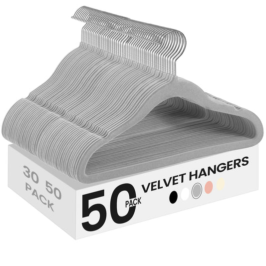 SONGMICS Baby Kids Hangers 50 Pack for Closet, 11.8 x 8.1 Inches, Silver 360° Swivel Hooks, Space-Saving Clothes Velvet Hangers for Nursery, Non-Slip, Dove Gray UCRF027G05
