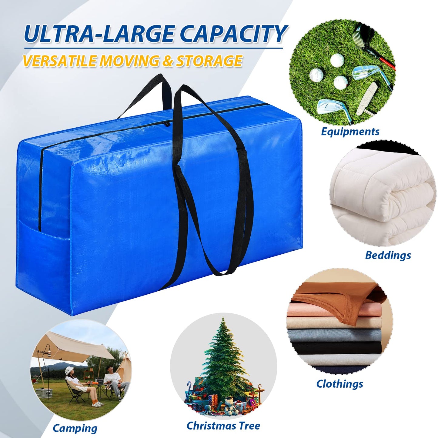 57 Gallon Extra Large Storage Bags, XXL Jumbo Large Moving Bags Heavy Duty, Storage Totes Moving Boxes Supplies for College, Foldable Duffle Bag for Travel, Christmas Tree Bag, 42x23x13.5inch - 4PACK