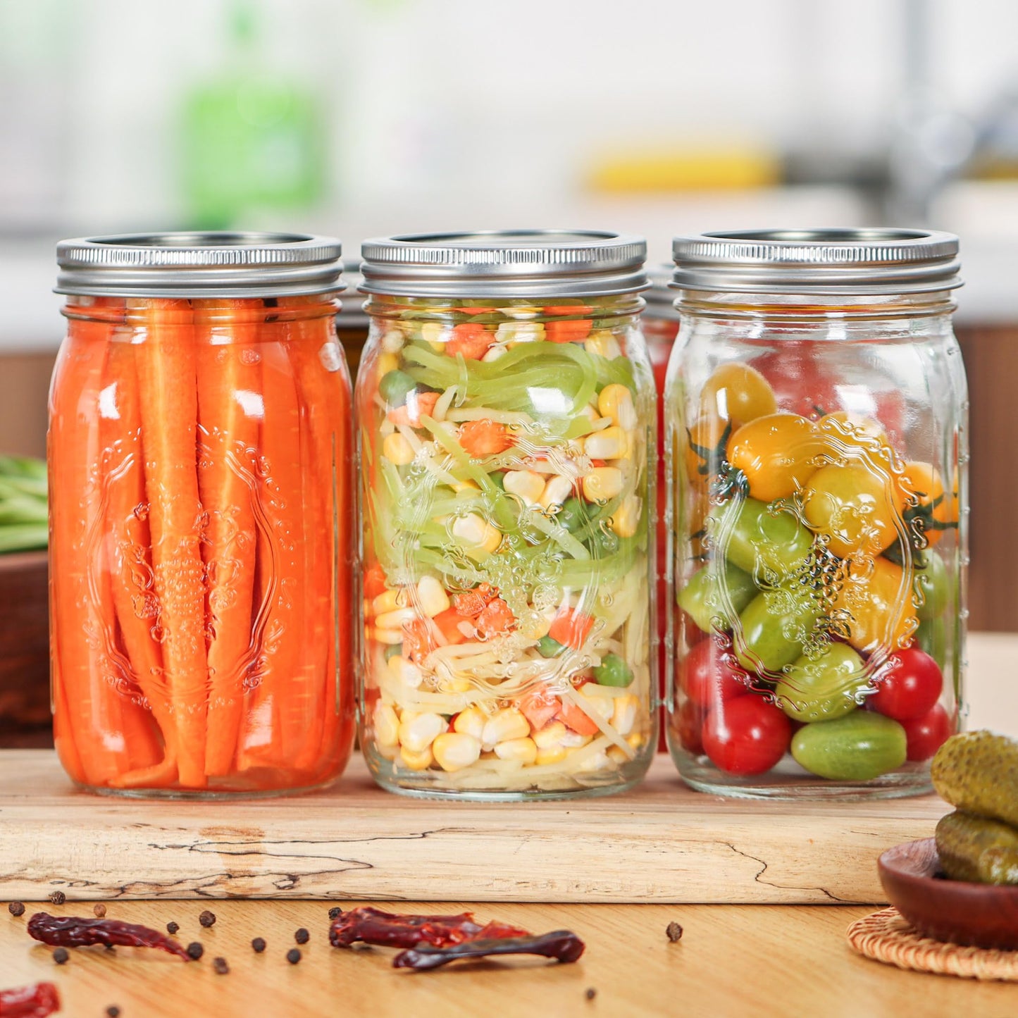 Esrentle Mason Jars 32 oz Wide Mouth - 12 Pack Quart Glass Mason Jars with Airtight Lids and Bands for Canning, Pickling, Food Storage, Fermenting, Leak Proof, Reusable