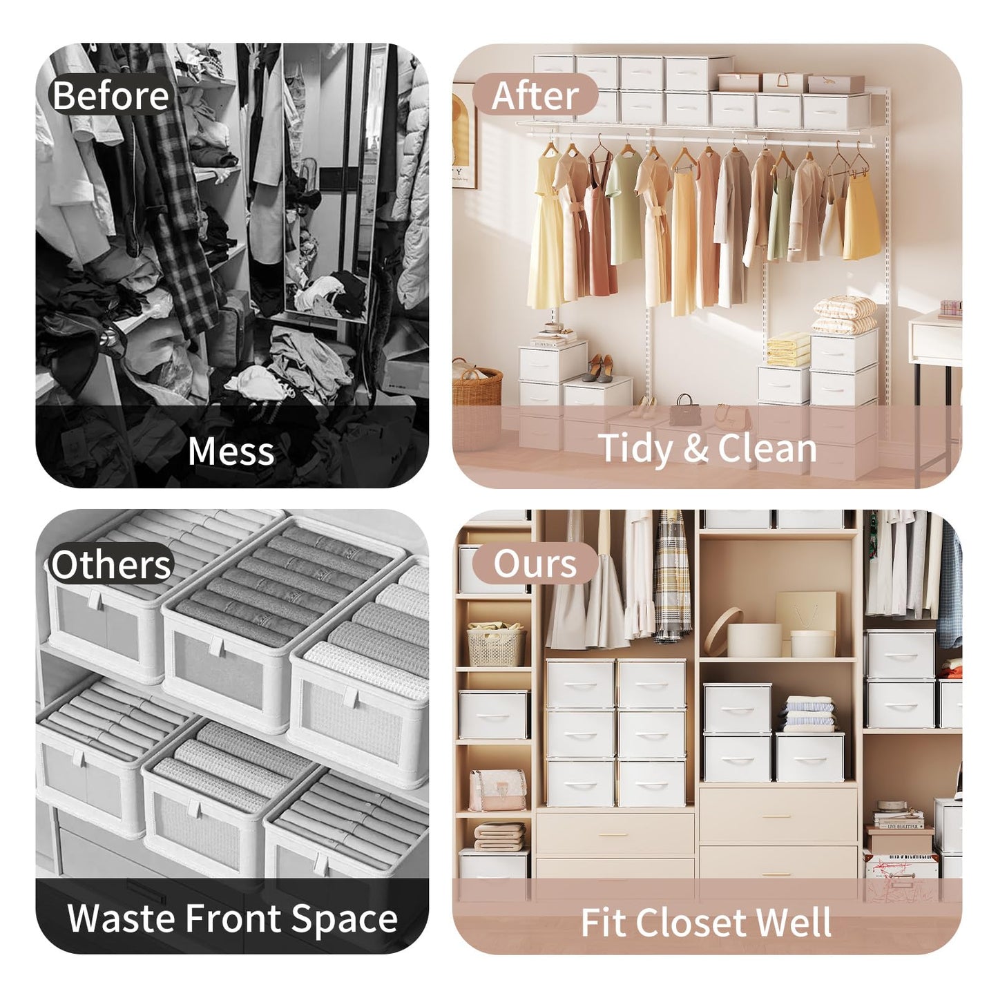 X-cosrack 3 Packs Individual Stackable Storage Drawers with Wood Top for Closet, Small Stacking Closet Organizer with Drawers, Metal Frame 3 Fabric Storage Drawer Bins for Bedroom, Under Bed, White