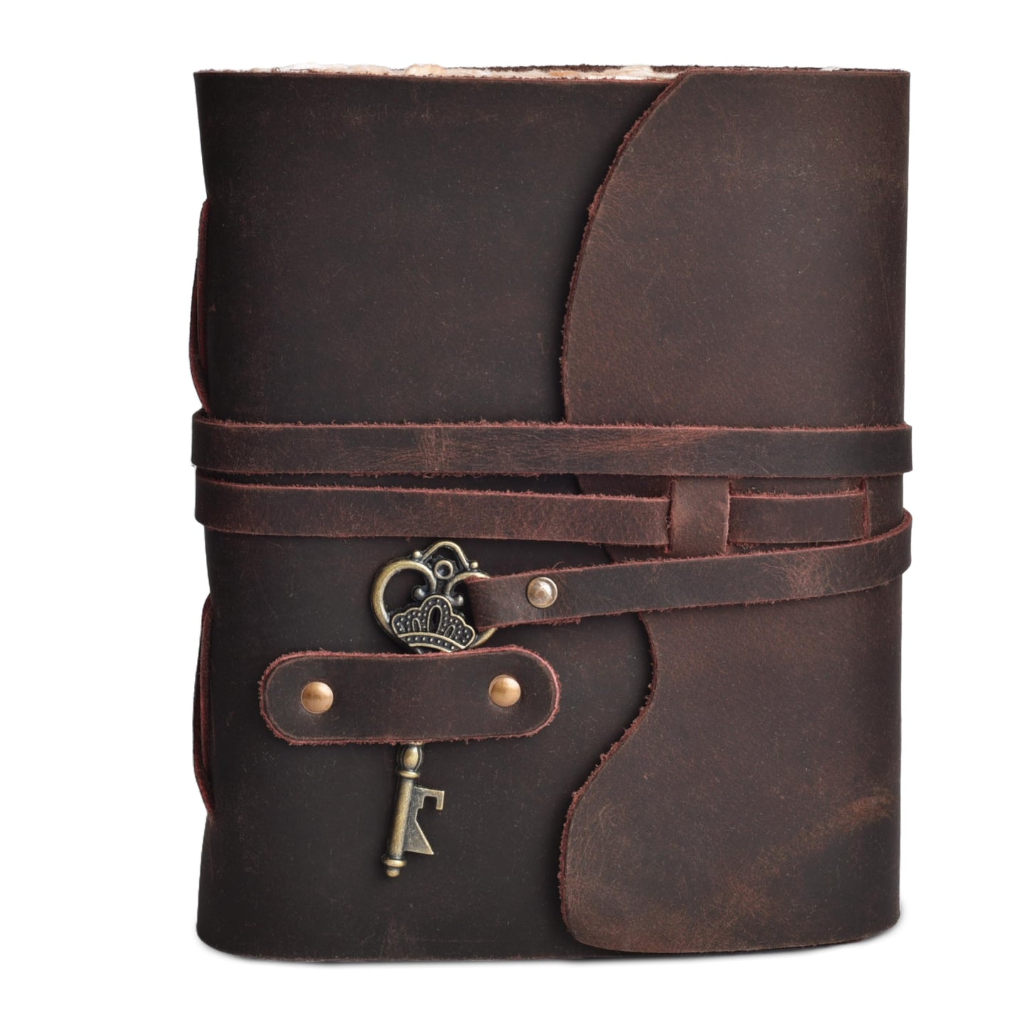 LEATHER VILLAGE Vintage Leather Journal – 200 Handmade Vintage Deckle Edge Paper – Leather bound Journal For Women Men – Vintage Key Closure - Book of Shadows - Chocolate Brown - 10X7 inches
