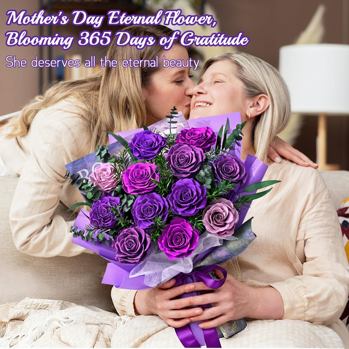 Flowers for Delivery Prime 12 Roses, Mothers Day Flowers for Mom, Mothers Day Gifts, Forever Roses Preserved Purple Flower Bouquet Eternal Rose Birthday Gifts for Women Gf Gifts Wedding Anniversary
