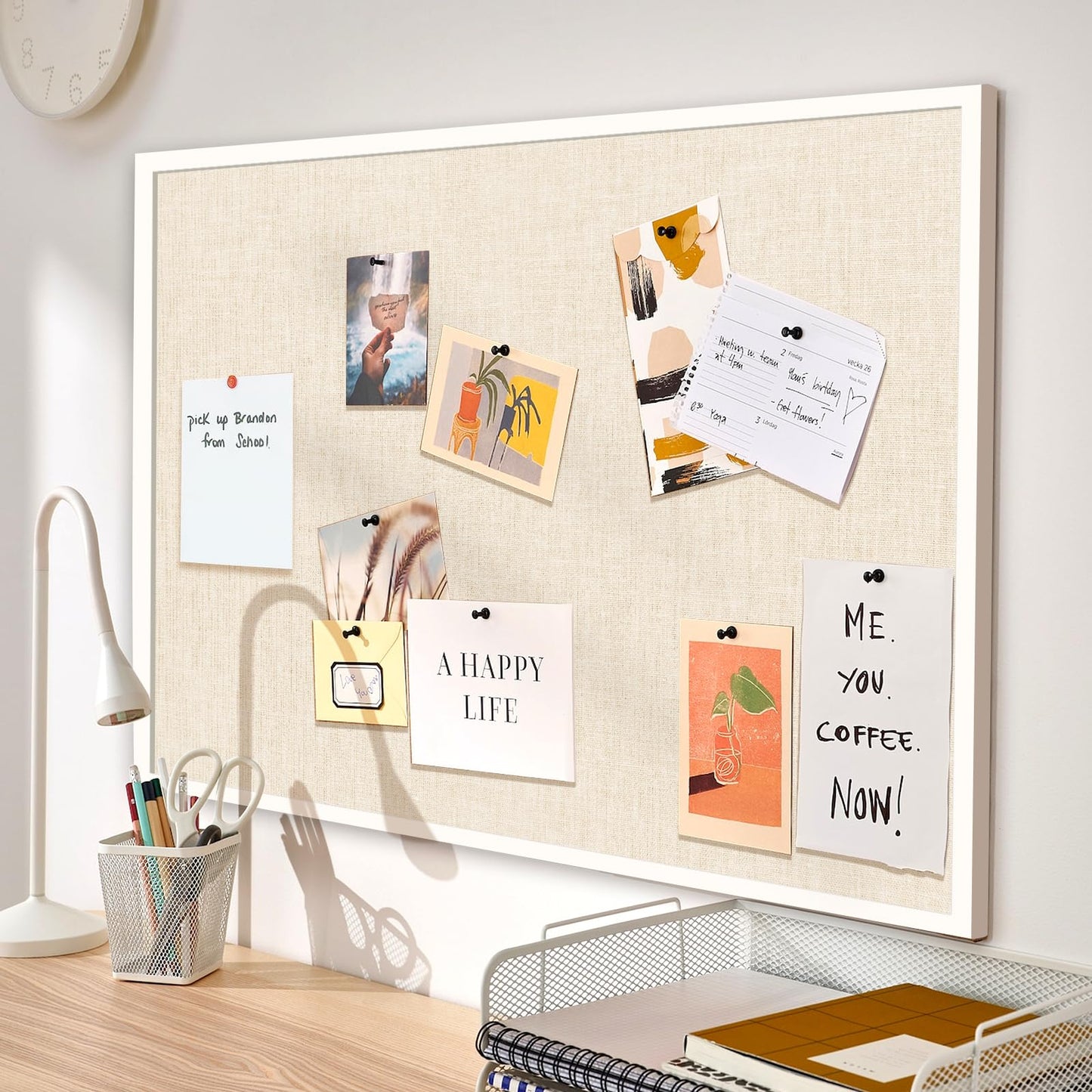 Amoard 36''x24'' Inch Linen Cork Bulletin Board with Frame, Decorative Pin Board for Office Home and School Wall Decor