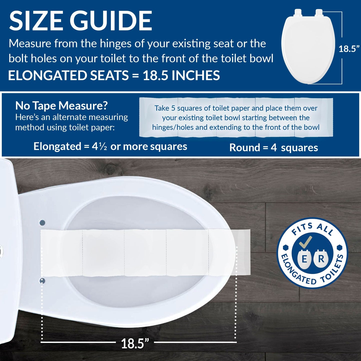 Mayfair Collins Slow Close Toilet Seat, Durable Plastic Seat with Extra Stability Bumpers and Secure Hinges, Made in USA, Elongated, White
