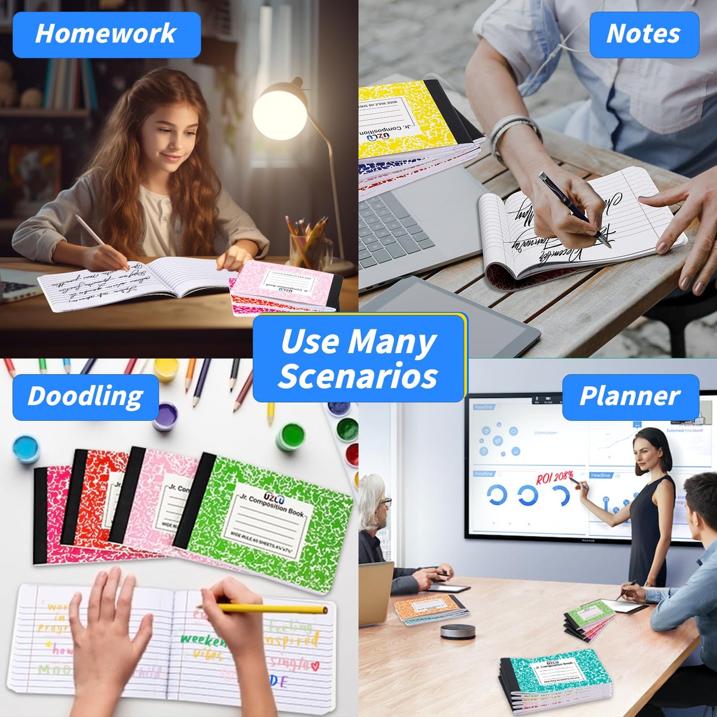 36 Pack Composition Notebooks Bulk Wide Ruled 4-7/8"x 7.5" Half Size Composition Books 60 Sheets Mini Notebook 12 Color Small Pocket Marble Journal Books for Students College Office Back to School Supplies