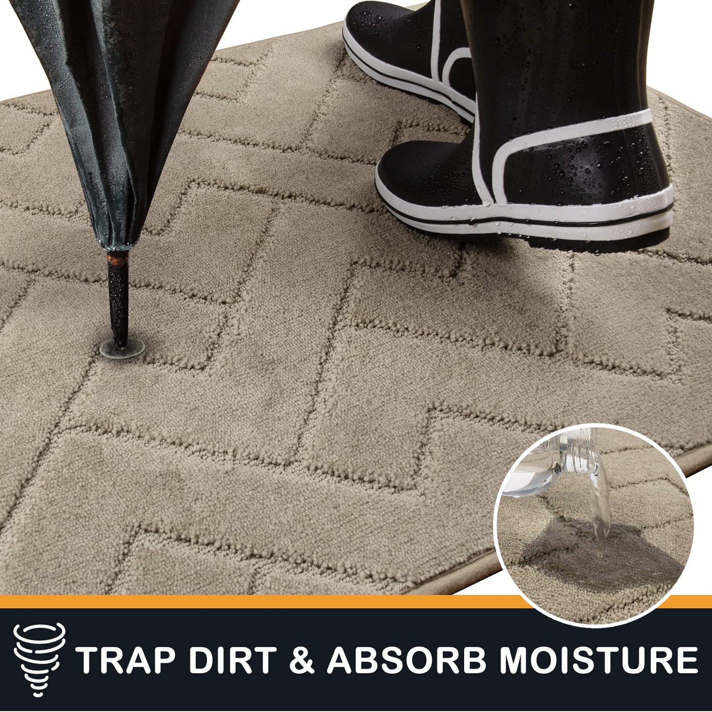 PURRUGS Dirt Trapping Door Mat 32" x 47", Non-Slip Machine Washable Entry Rug, Dog Doormat, Indoor Front Door Mat, Super Absorbent Entryway Rug for Muddy Shoes & Paws, Taupe