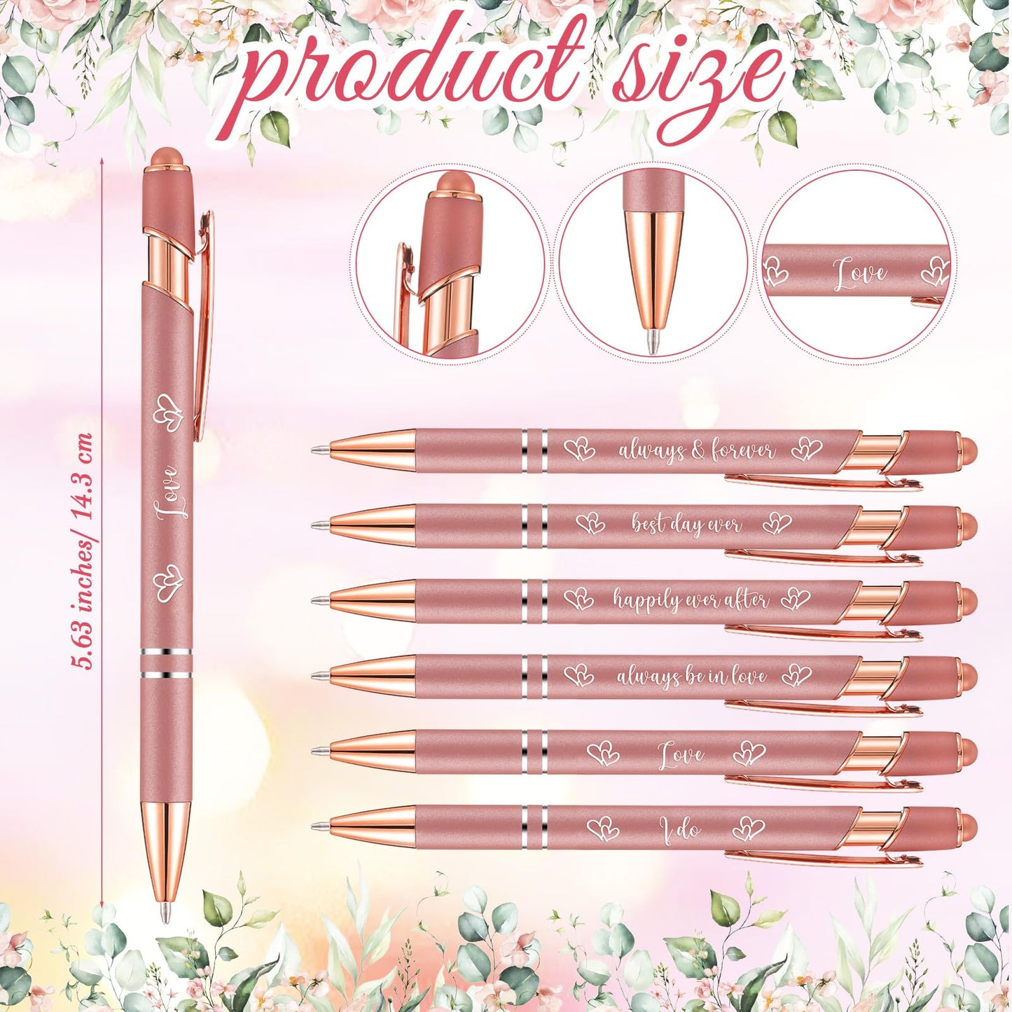 Chiisong 50 Set Bridal Shower Favors for Guests Wedding Rose Gold Pens Bulk with Thank You Cards Bridal Shower Retractable Ballpoint Pen for Guest Party Gifts Prizes Wedding Souvenirs
