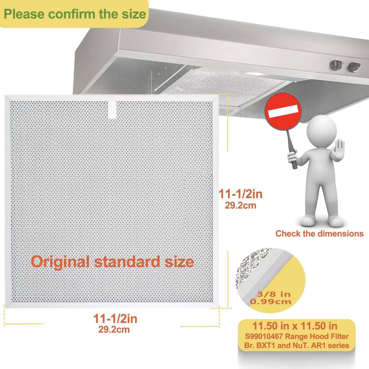 S99010467 Range hood filter 11-1/2 x 11-1/2 in kitchen exhaust fan filters Compatible with Broan Range Hood Filter BXT1 &Nutone AR1 series 99010467 Range Hood Aluminum Mesh Grease Filters 2 Pack