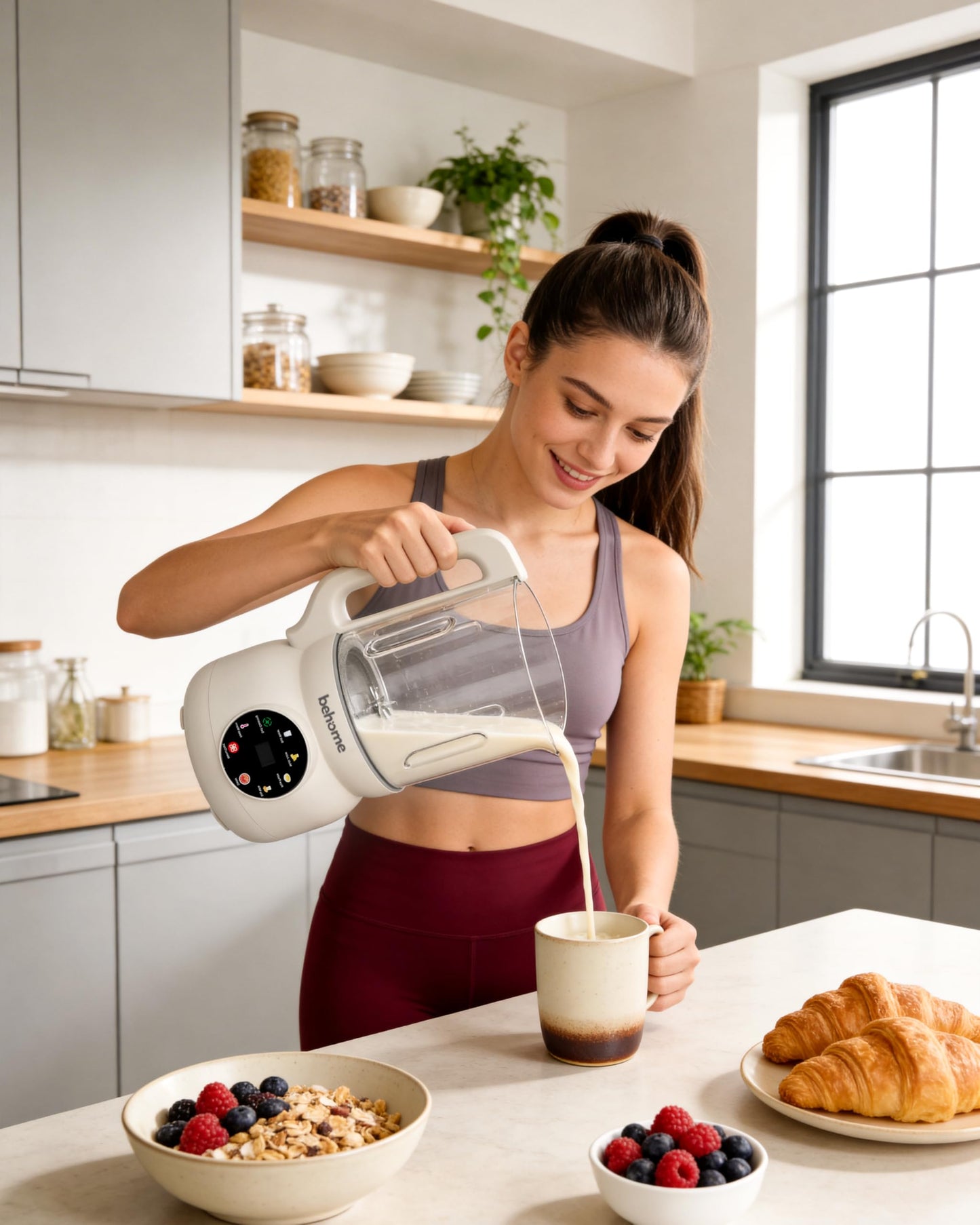 Behome 8 in 1 Nut Milk Maker Machine Blender – Glass Plant 32oz Milk Machine for Almond, Oat & Soy Milk, Self-Cleaning Vegan with No-Soak Beans, Delay Start & Keep Warm, Dairy-Free Beverage Maker