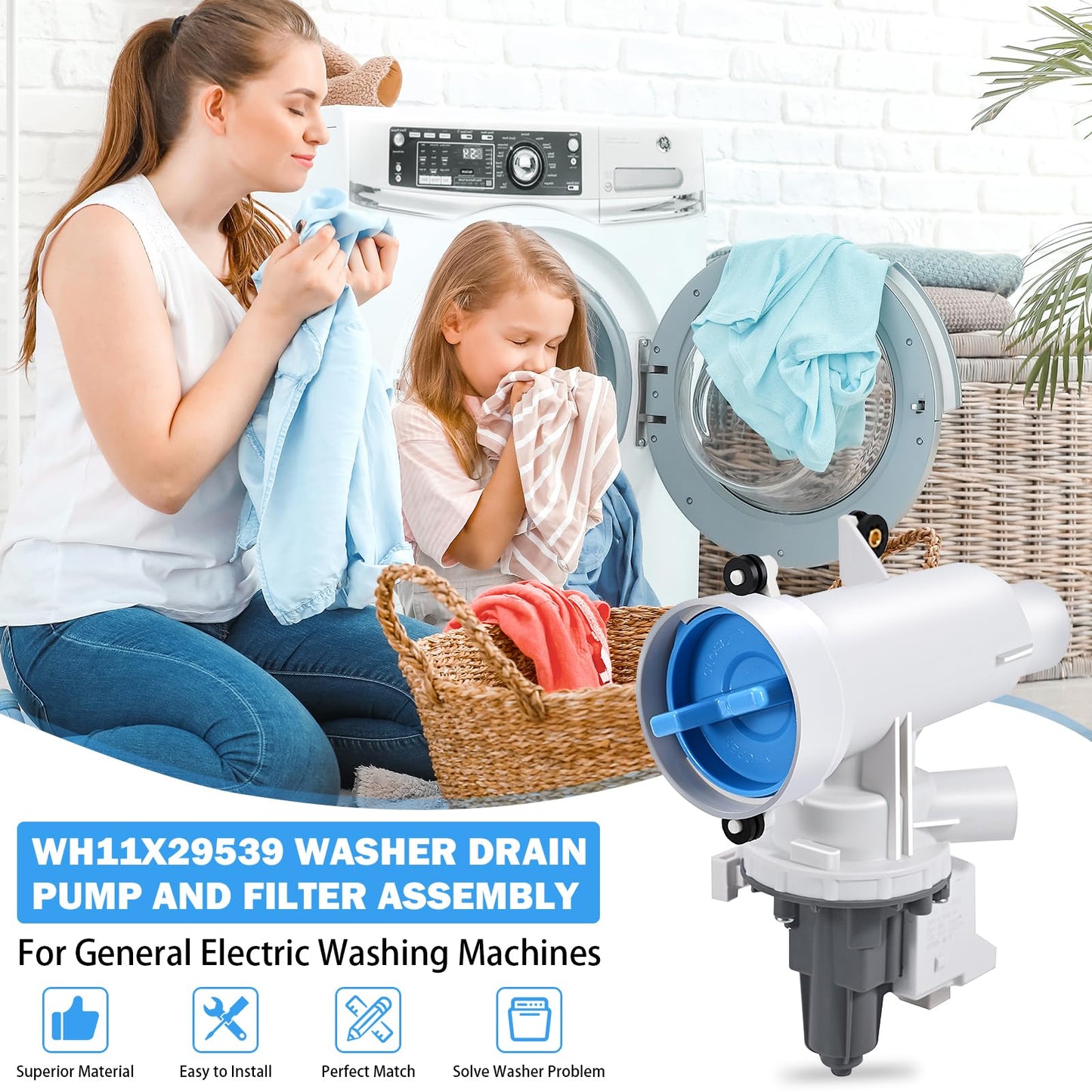 Upgraded WH11X29539 Washer Drain Pump & Filter Assembly Compatible with GE Front Load Washer, Replaces WH11X39237 AP6986715 PS16217203 EAP16217203 4962370 B25-3A04 PD00065822