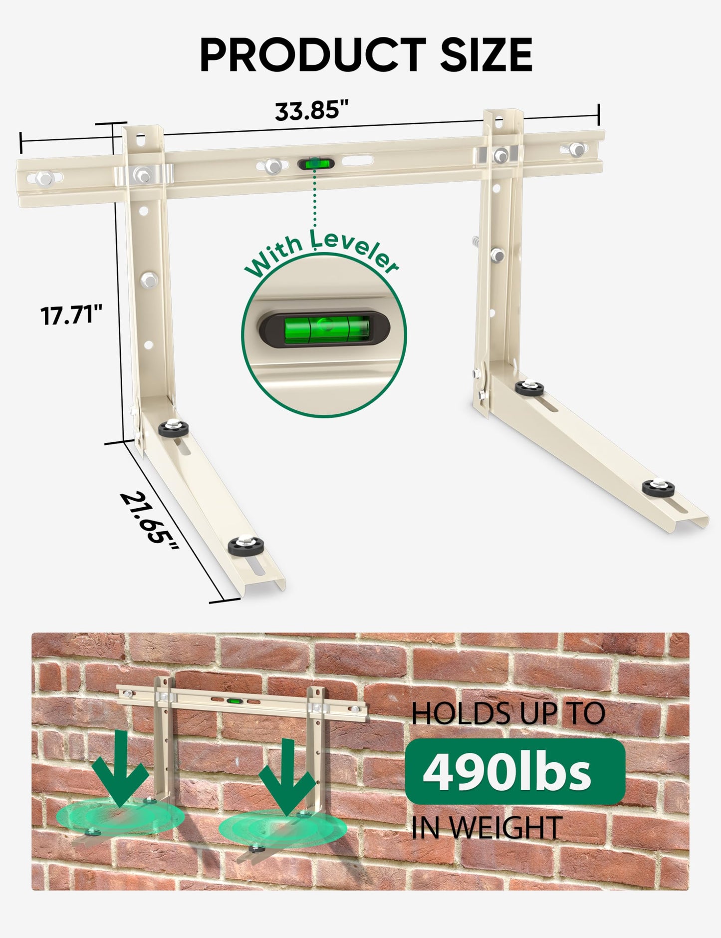 Mini Split Wall Mounting Bracket: Wall Mount Ac Bracket for Outside 9000-36000 BTU Mini Split Air Conditioner with Leveler Universal Ductless AC and Heat Pump Systems Outdoor- Up to 490 LBS