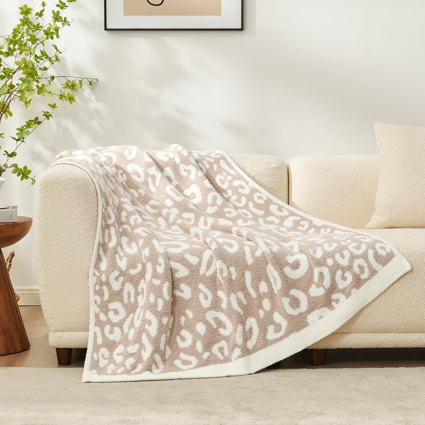 Snuggle Sac Leopard Throw Blanket for Couch Bed Sofa 50x70 inches, Reversible Beige Leopard Oversized Throw XL Ultra Soft Cozy Blankets for Women Mothers Birthday Gifts