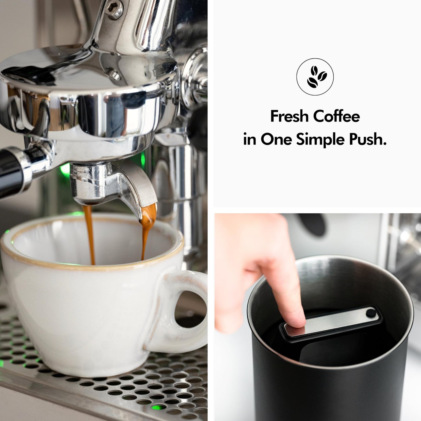 KIVY Vacuum Coffee Canister (Large) - Push Lid Preserves Aroma & Oil - Stainless Steel Airtight Canister - Container for Ground & Coffee Bean Storage - Removes Excess Air