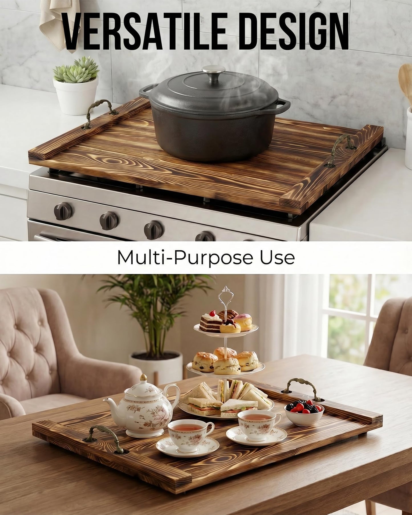 Natapai Natural Wood Noodle Board Stove Cover, Wooden Stove Top Cover for Electric and Gas Stove, Decorative Rustic Kitchen Serving Tray