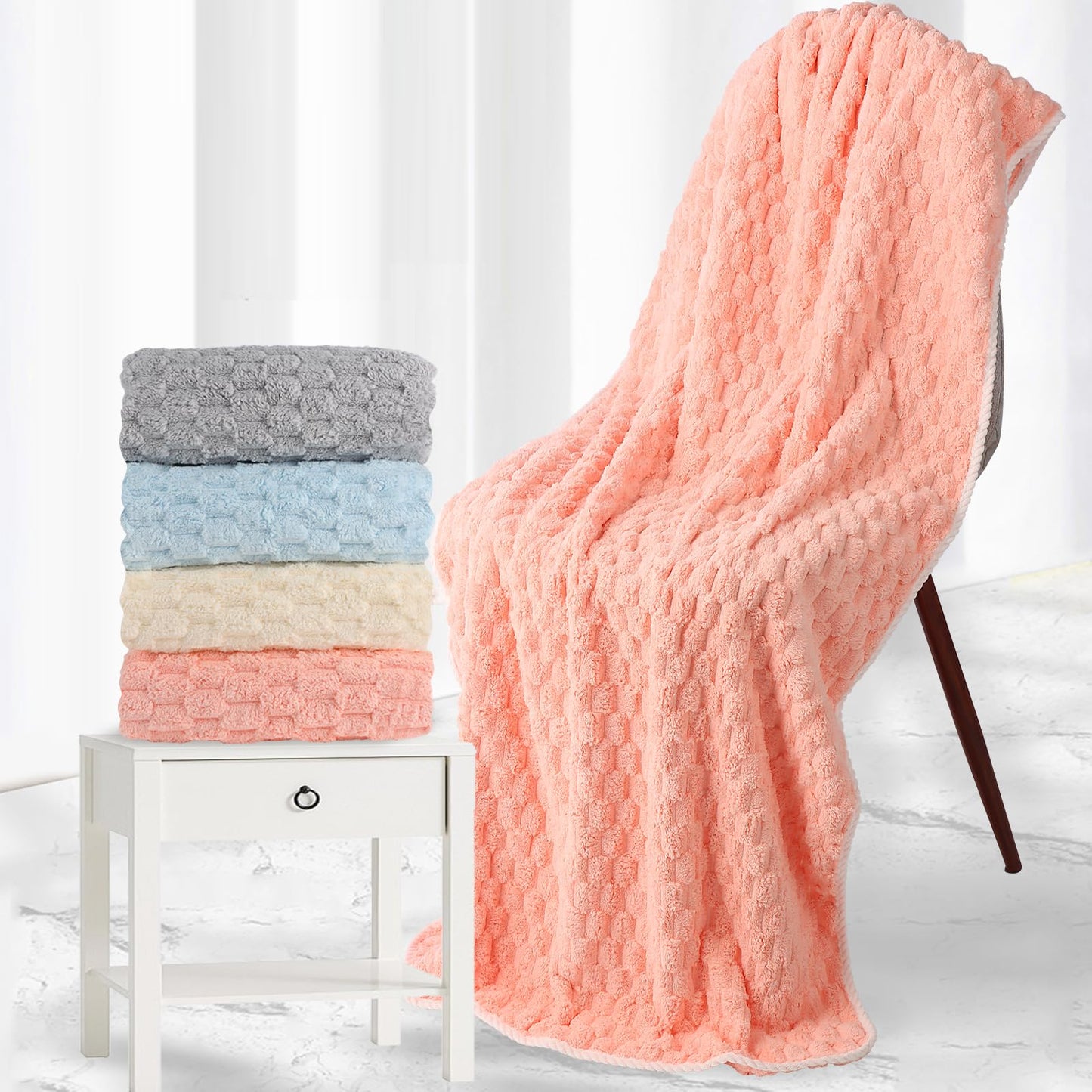 meishiqi 4 Pack Microfiber Bath Towels Large, Super Absorbent, Quick Dry, Plush and Fluffy, 27.5″ x 55″, Luxury Towel Set for Bathroom, Spa, Gym, Travel - Mixed Colors