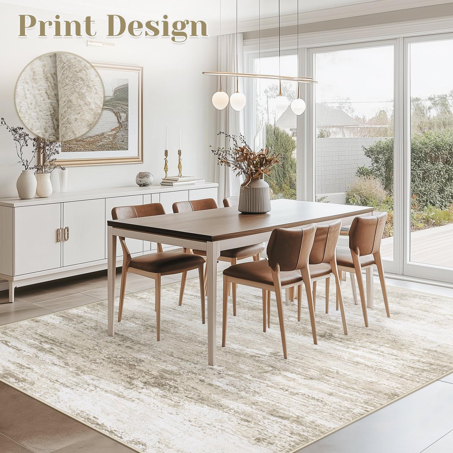 Washable Rug 6x9 Area Rugs for Living Room: Neutral Soft Rug Abstract Non Slip Low Pile Modern Carpet for Bedroom Kitchen Nursery Office Dining Room Indoor (Beige, 6'x9')