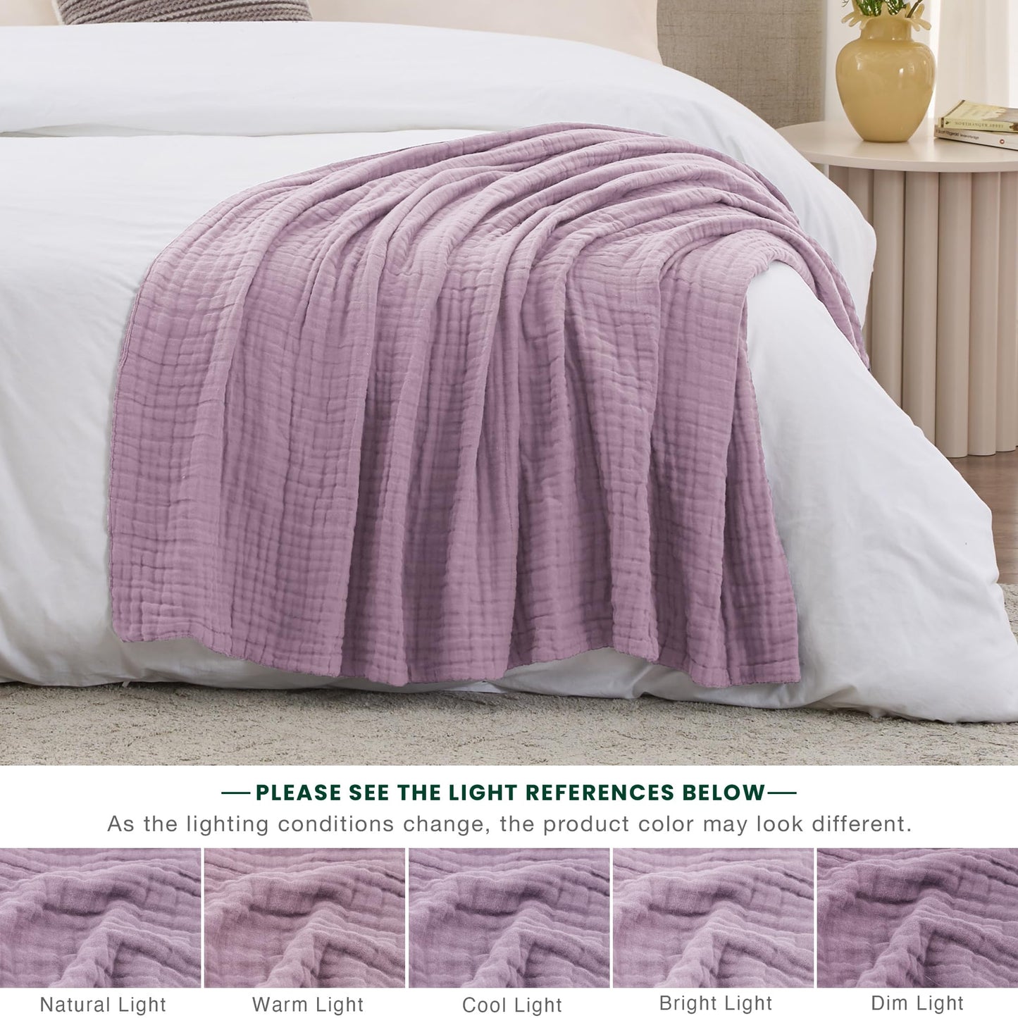 Love's cabin 100% Cotton Muslin Blanket, 6 Layer Lightweight Breathable Gauze Twin Size Blanket 60 x 80 Inches, Soft Summer Blanket for Bed or Couch, Lavender