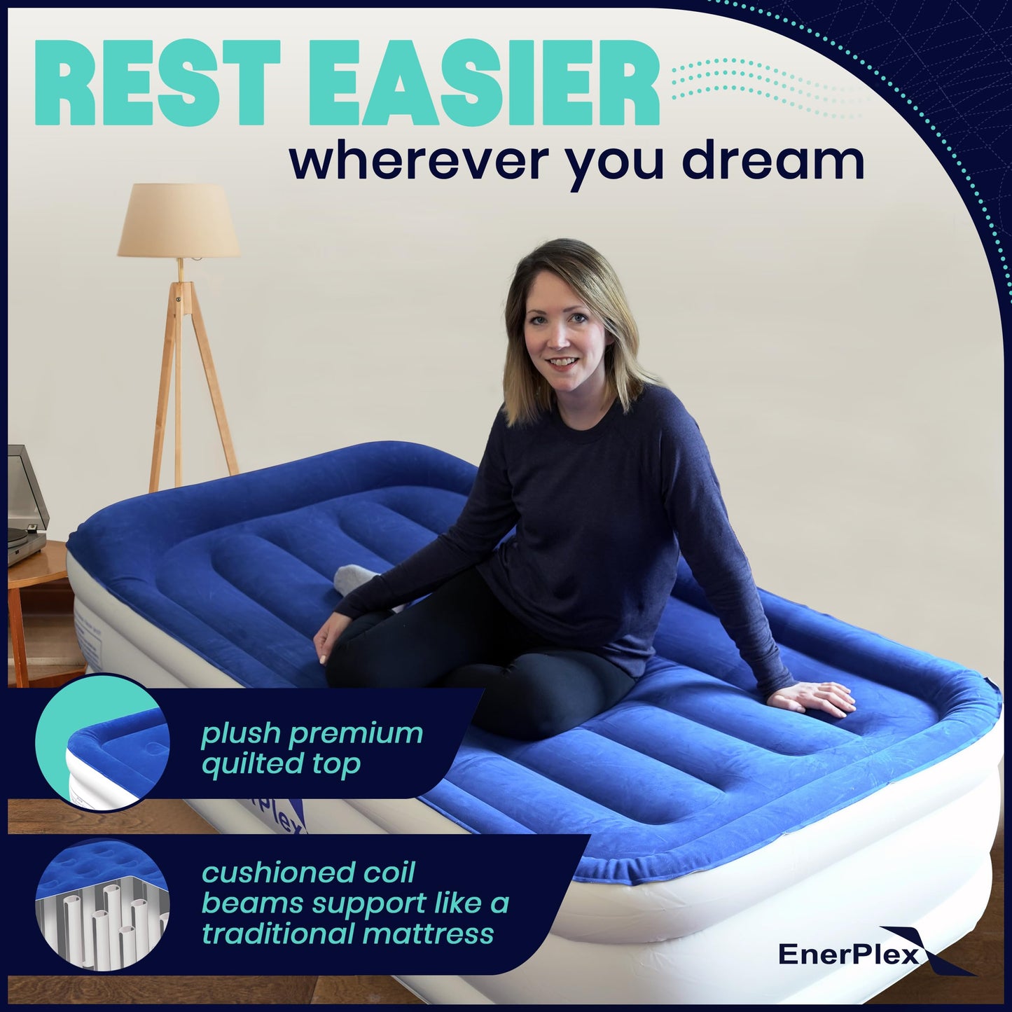 EnerPlex Twin Air Mattress with Built-in Pump - 16 Inch Double Height Inflatable Mattress for Camping, Home & Portable Travel - Durable Blow Up Bed with Dual Pump - Easy to Inflate/Quick Set Up﻿