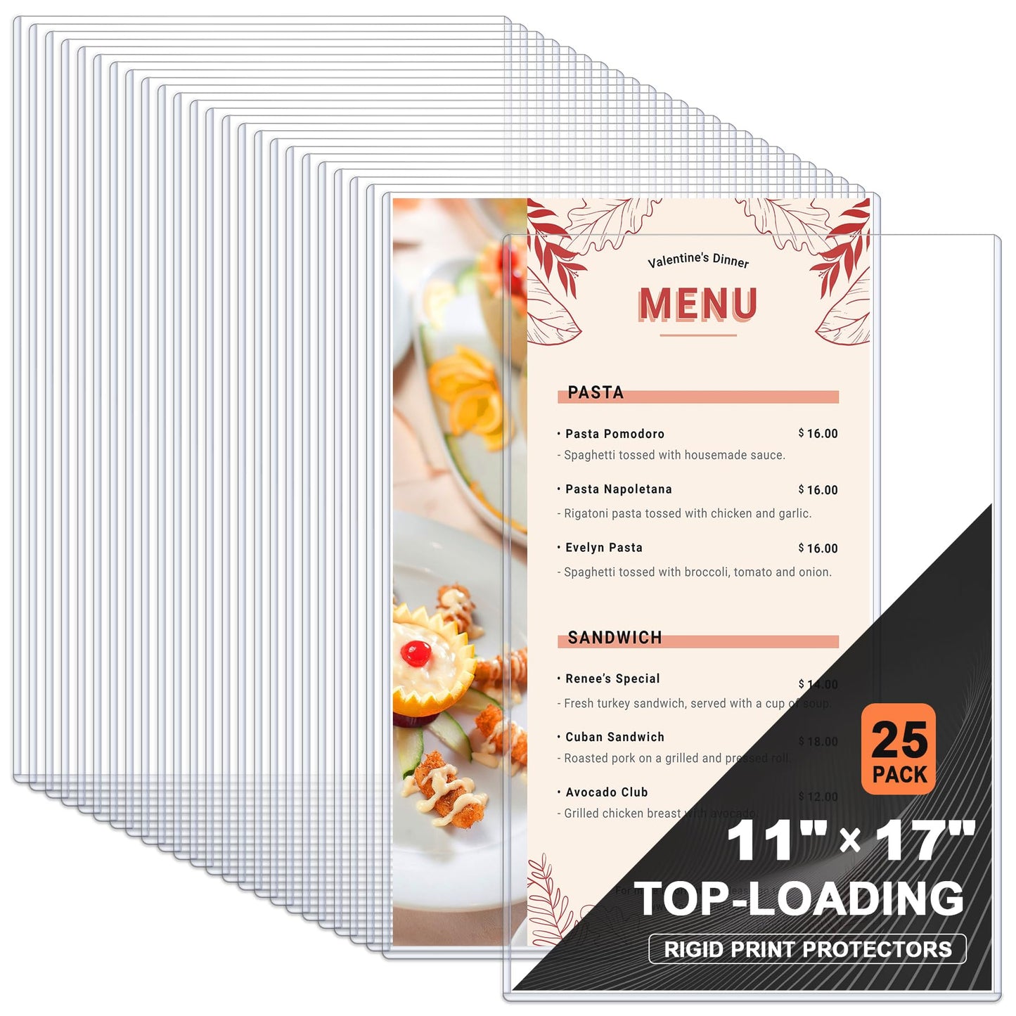 Ndsox 25 Pack 11" x 17" Rigid Print Protectors - Heavy Duty Hard Plastic Sheet Page Protectors - Crystal-Clear Menu Holders - Top Loading Art Prints Sleeves for Documents Magazines Posters Photographs