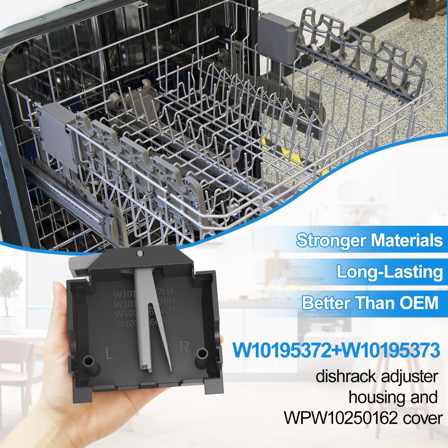 Upgraded W10195372 W10195373 Dishwasher Dishrack Adjuster Housing Left Right Hand for Whirlpool WDT730PAHZ0 WDT750SAHZ0 Dishwasher Top Rack Parts,For Kenmore KitchenAid KDTM354DSS4 Dishwasher Parts