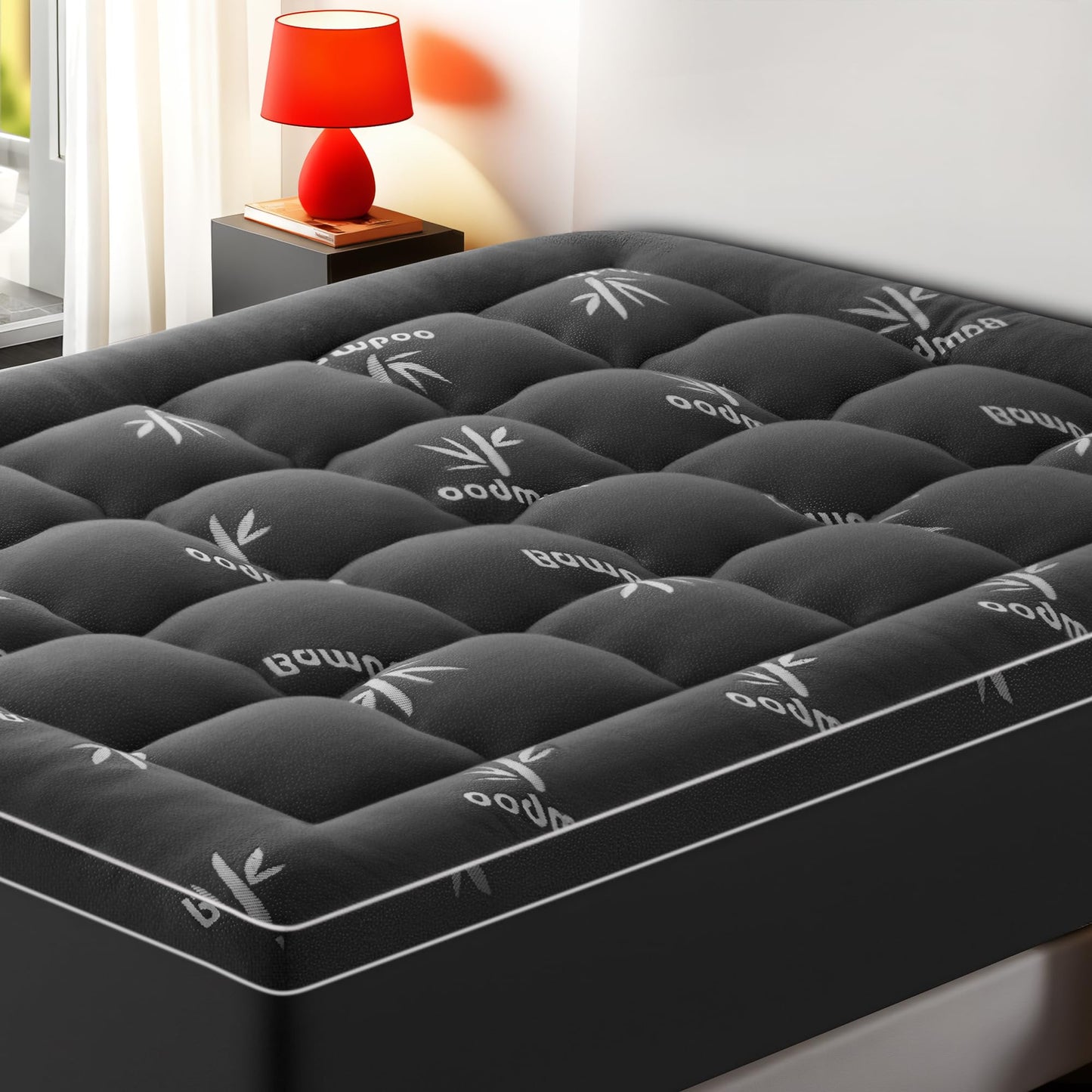Mattress Topper Twin Size, Cooling Extra Thick Breathable Viscose Made from Bamboo Mattress pad, Soft Quilted Fitted Mattress Cover with 1000 GSM Down Alternative Fill (8-21”Deep Pocket) Dark Gray
