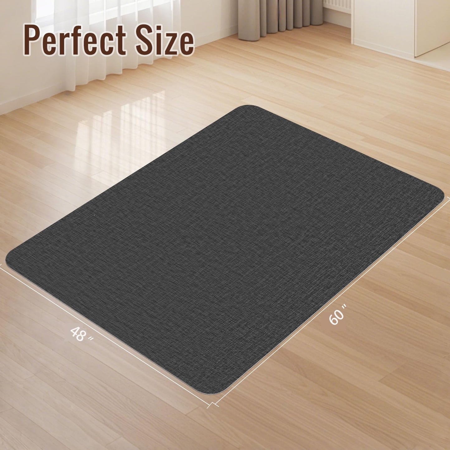 Wansimoo Office Chair Mat for Hardwood and Tile Floor, 48"x60" Floor Mat, Heavy Duty Computer Gaming Chair Mat, Anti-Slip, Non- Curve, Desk Chair Mat,Floor Protector for Home Office(Black)