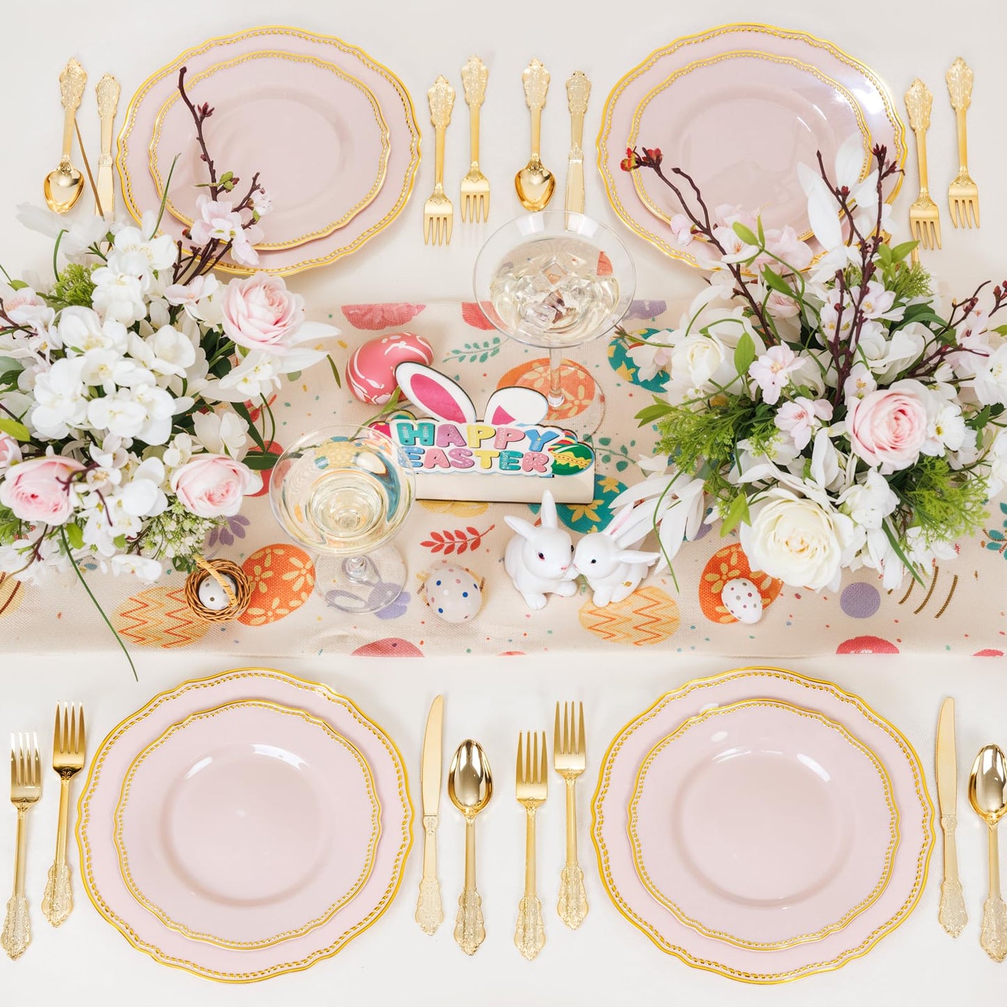 Hioasis 60pcs Pink Plastic Plates - Pink and Gold Disposable Dinnerware with Gold Rim, Heavy-duty, 10 inch, Dinner Plates for Party & Wedding