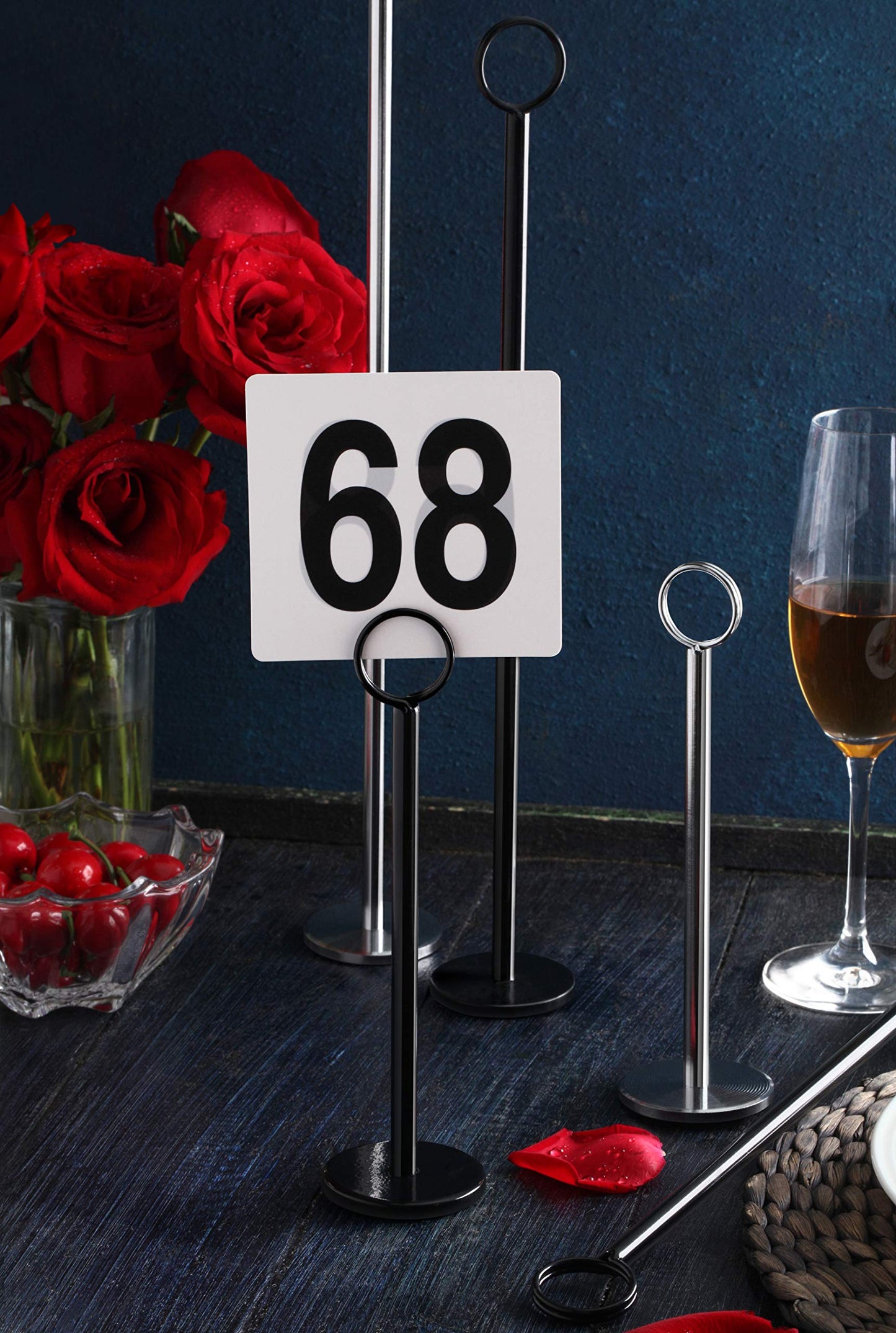 New Star Foodservice 23244 Steel Ring-Clip Table Number Holder/Number Stand/Place Card Holder, Set of 12, 12-Inch