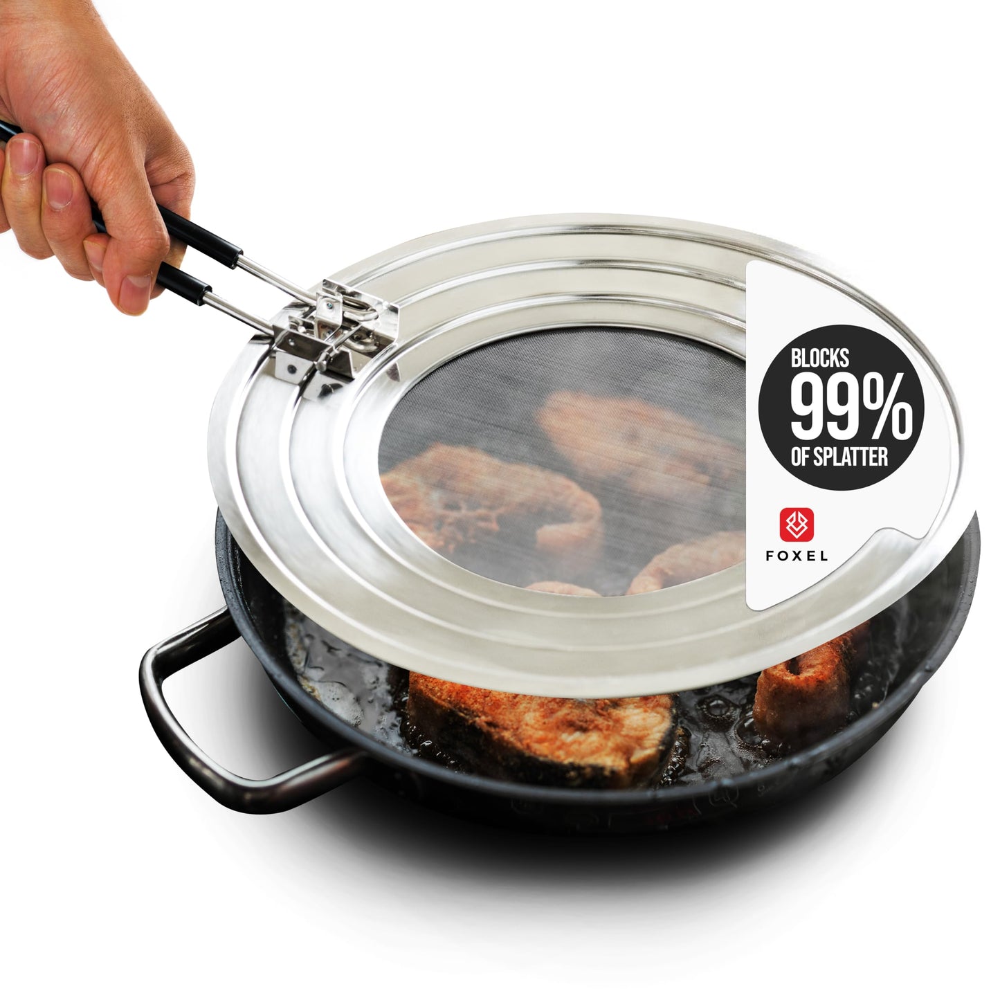 Dishwasher-Safe Splatter Screen Guard for Frying Pan Grease - Shields 99% of Stove Top from Bacon, Fry Oil, or Deep Fryer Splash - Easy Kitchen Storage Foldable Heat-Resistant Silicone Handle