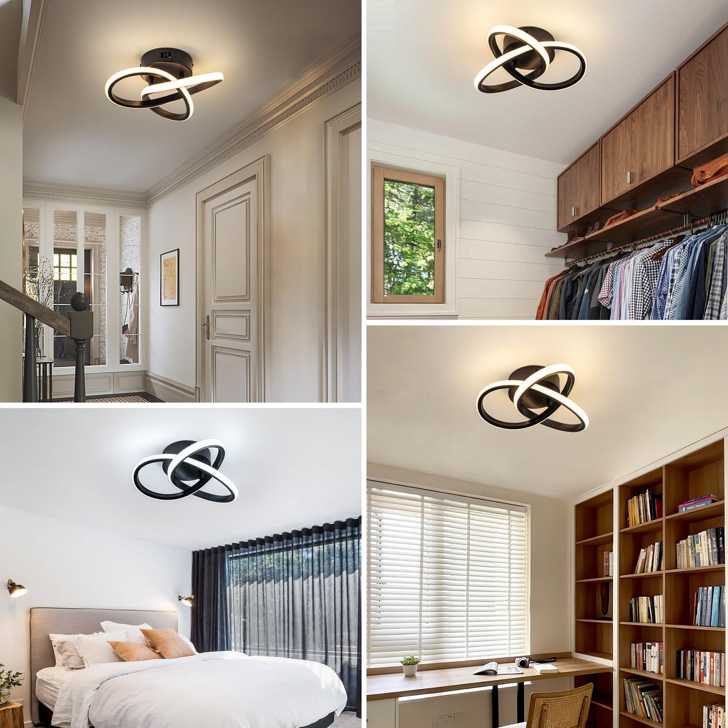 TIAZFCA 10 Inch Modern Ceiling Light, 24W LED Dimmable Ceiling Light with Remote Control, 3000-6000K Color Temperature Adjustable, Black Small Chandelier for Bedroom, Entryway, Hallway, Kitchen