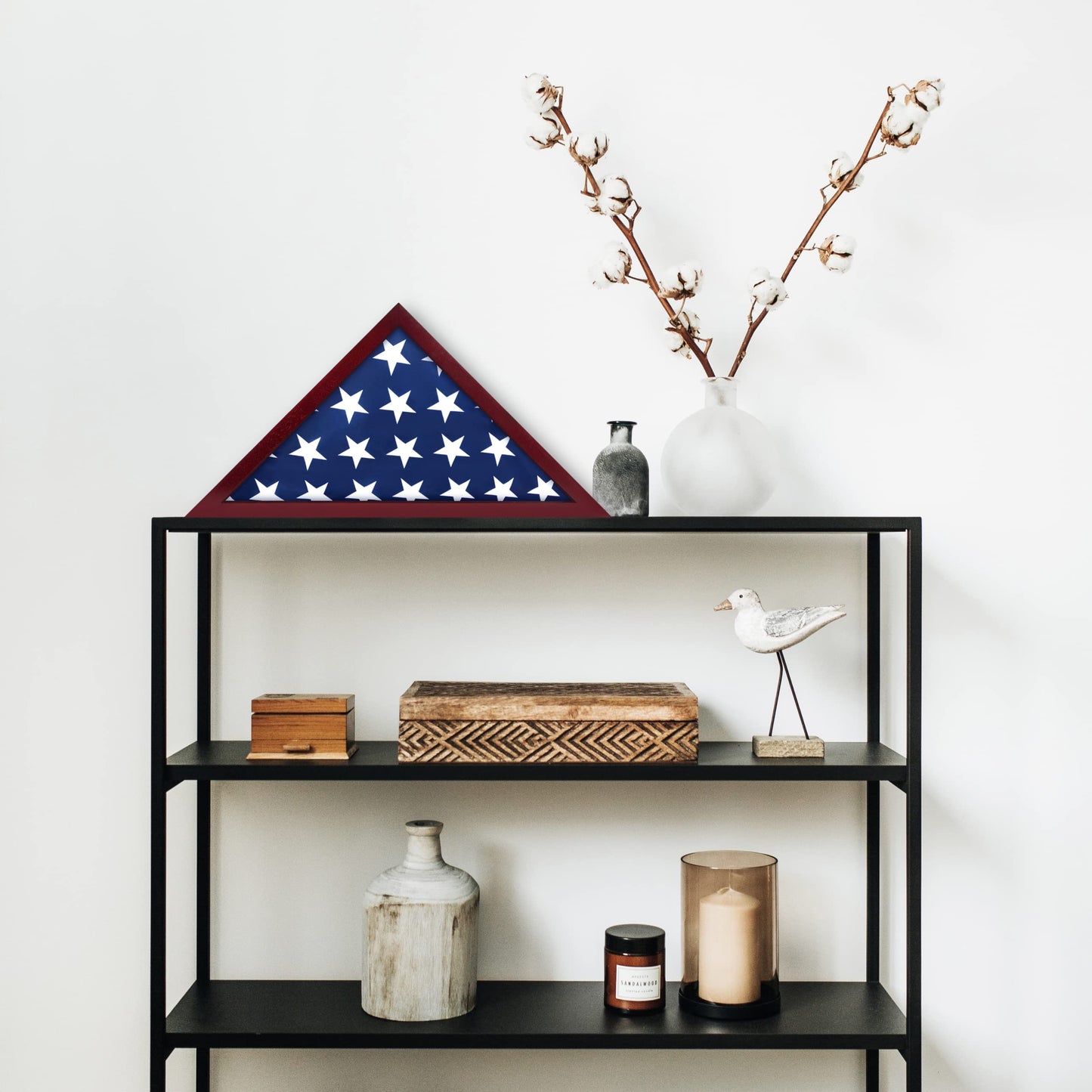 Ilot Flag Case for American Veteran Burial Flag Solid Wood Military Flag Display Case Funeral Flag Flag Shadow Boxes to Fit a Folded 5'x9.5' American Flag with Polished Plexiglass