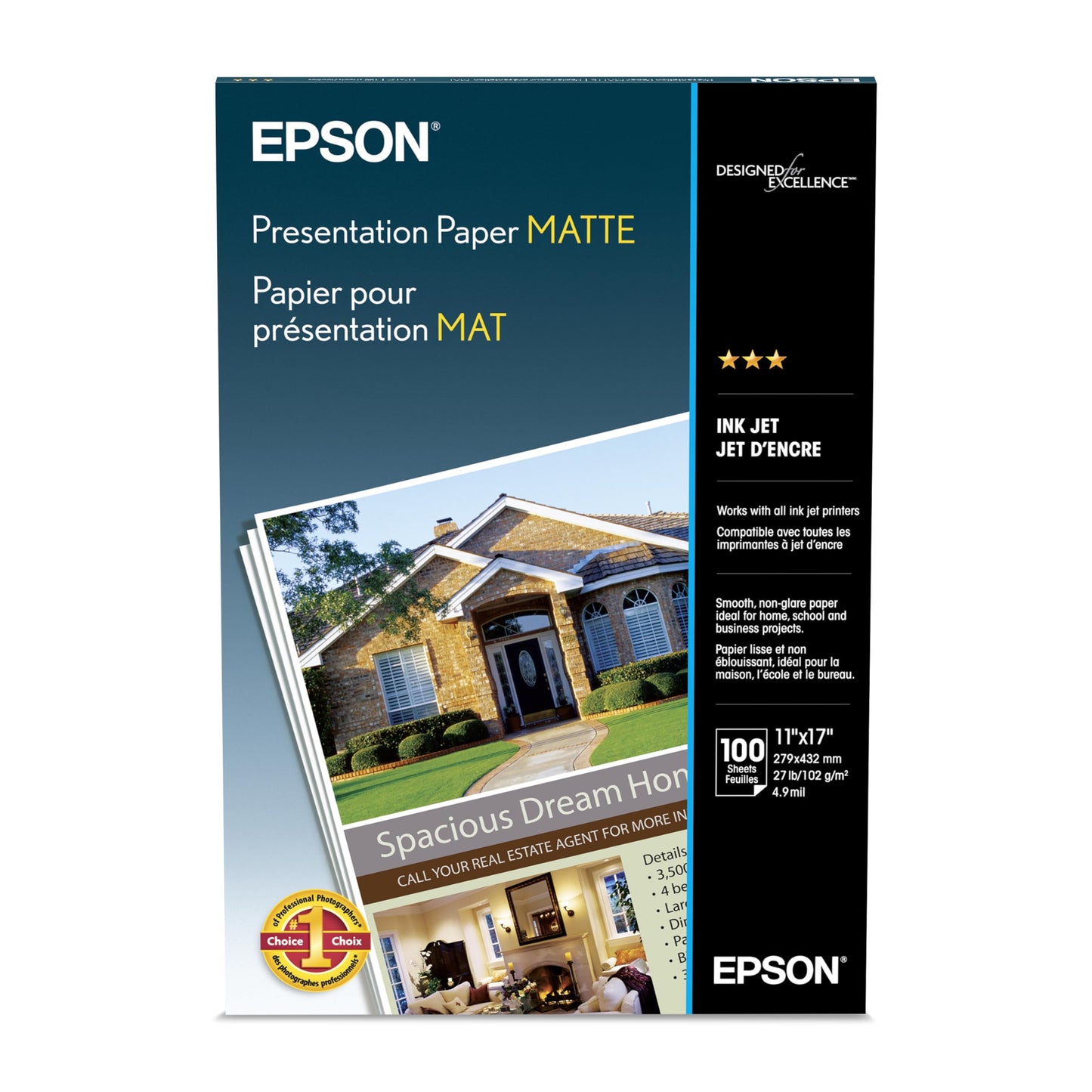 Epson Presentation Paper (11x17 Inches, 100 Sheets) (S041070),White, matte finish