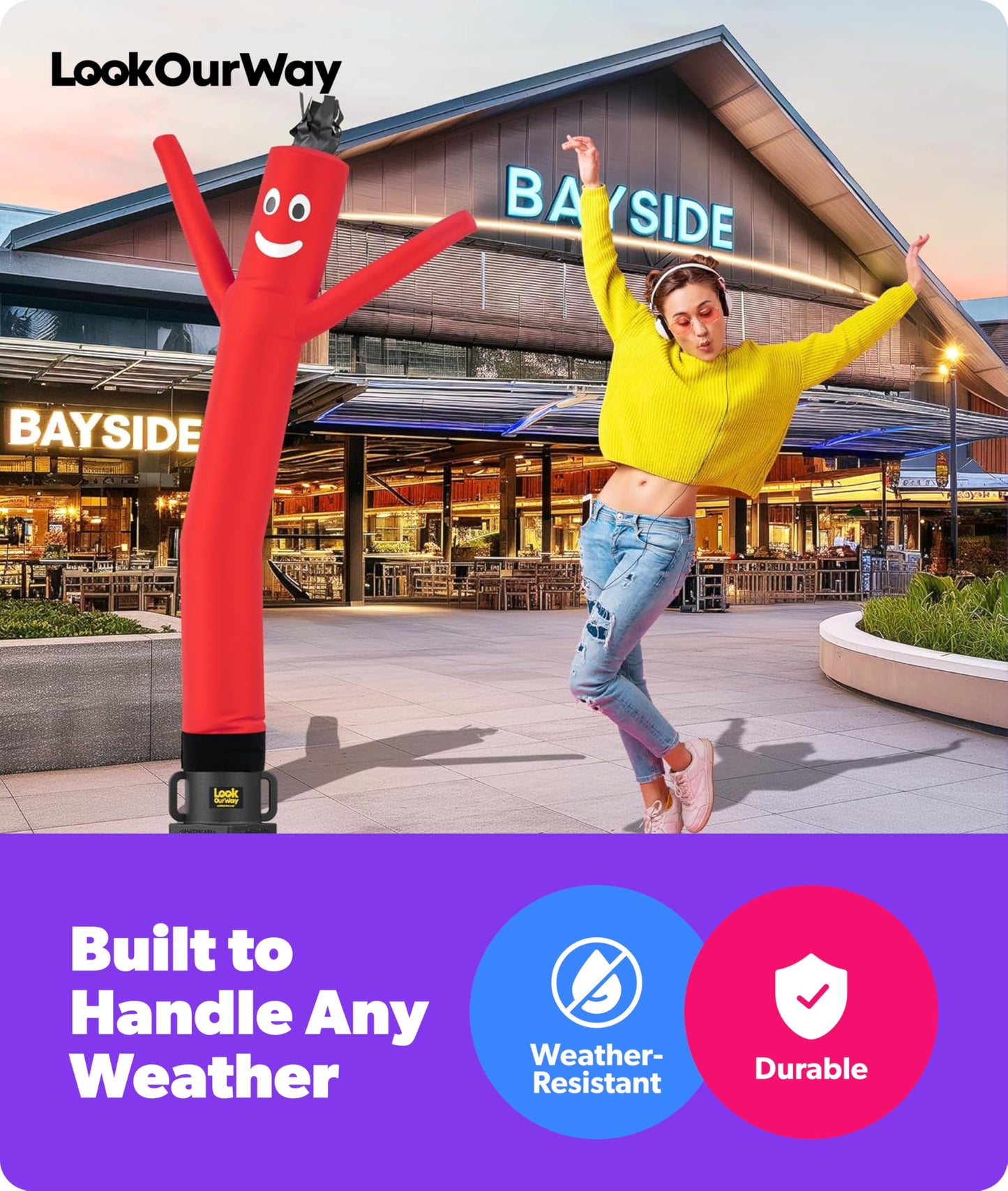 LookOurWay Air Dancers Wacky Waving Inflatable Tube Man Attachment - 7 Feet Tall Advertising Air Dancer Waving Man Inflatable Tube Guy - Blower Not Included - Red