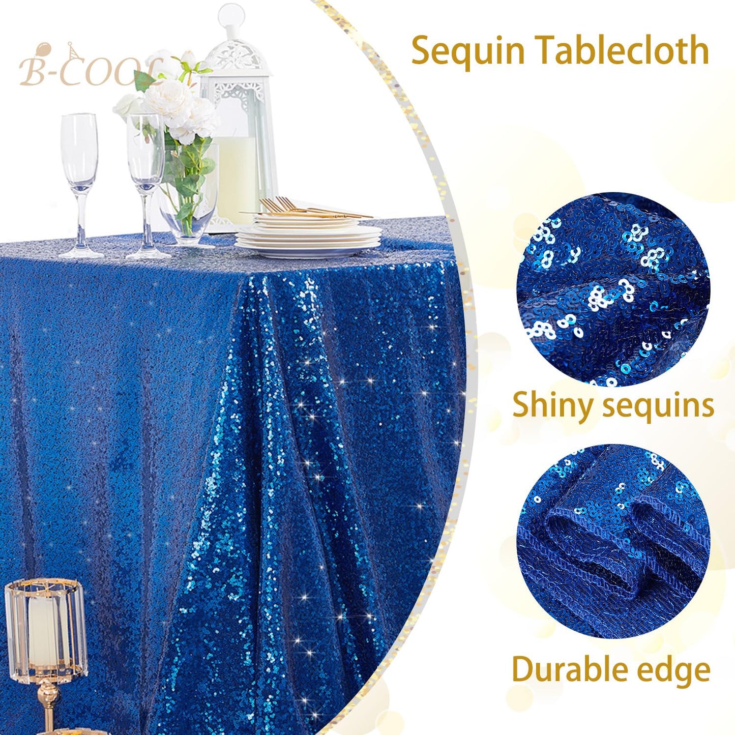 B-COOL Rectangle Tablecloth Blue Sequin Tablecloth Glitter Fabric 6ft Long Table Cloth for Wedding Party Dining Banquet Independence Day Tablecloths Decoration, 60x102 inch