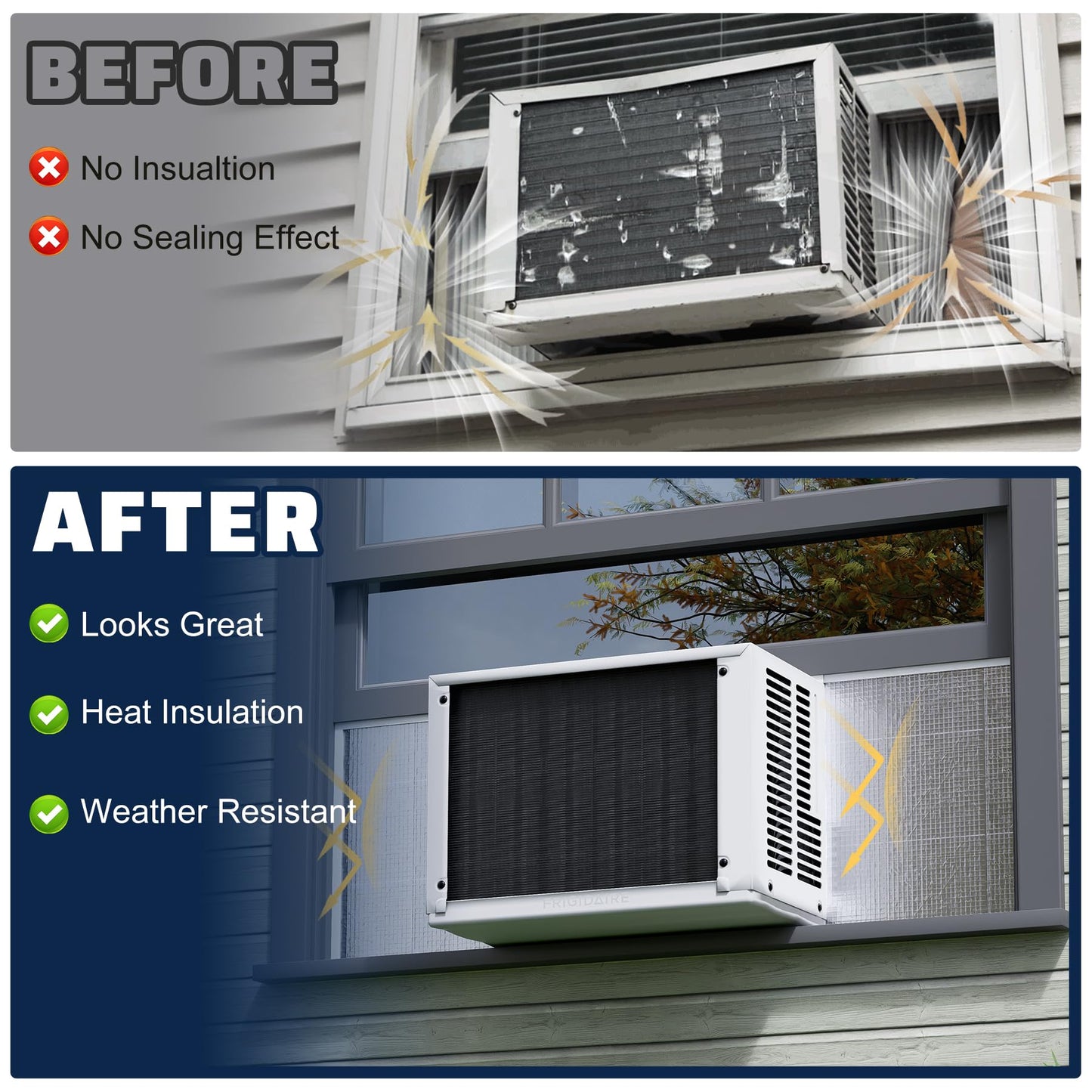 Pearwow 4 Pack Window Air Conditioner Side Panels,17" x 9" x 1" Insulated Foam Panels, Insulation AC Side Surround Panels Kit for Window AC Units,AC Window Seal Kit with Top Seal Strip