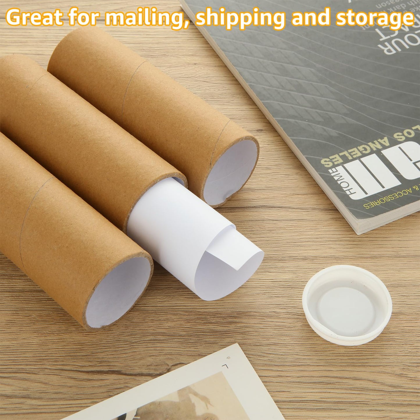 LOYORTY 40PCS 2" x 6" Mailing Tubes with Caps, Small Cardboard Shipping Tubes,Kraft Paper Tube Mailers for Shipping, Packing, Art Prints, Maps, Blueprint