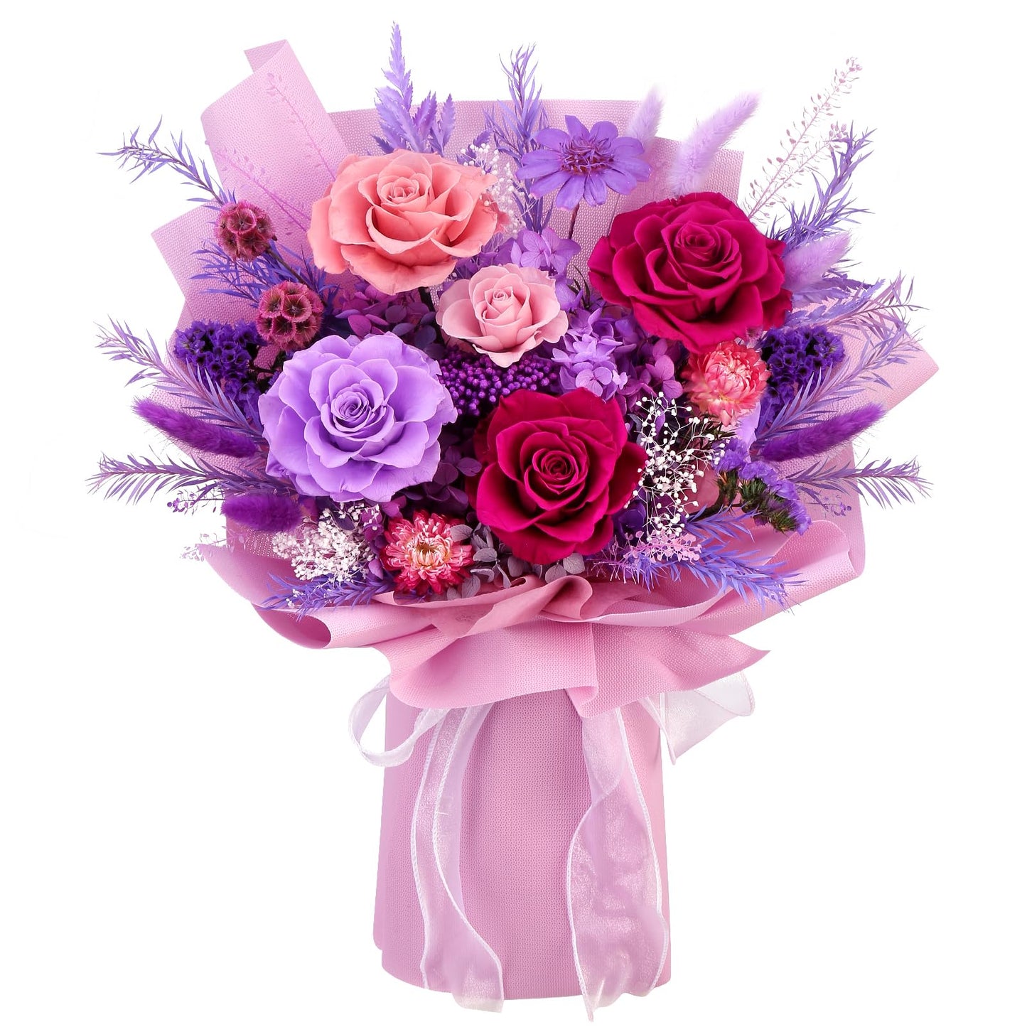 Bloom’s Diary Preserved Flower Bouquet - 100% Real Roses & Hydrangeas That Last 1-3 Years - Eternal Mixed Flower Arrangement for Women, Mom, Wife, Girlfriend, Anniversaries, Birthdays - Purple