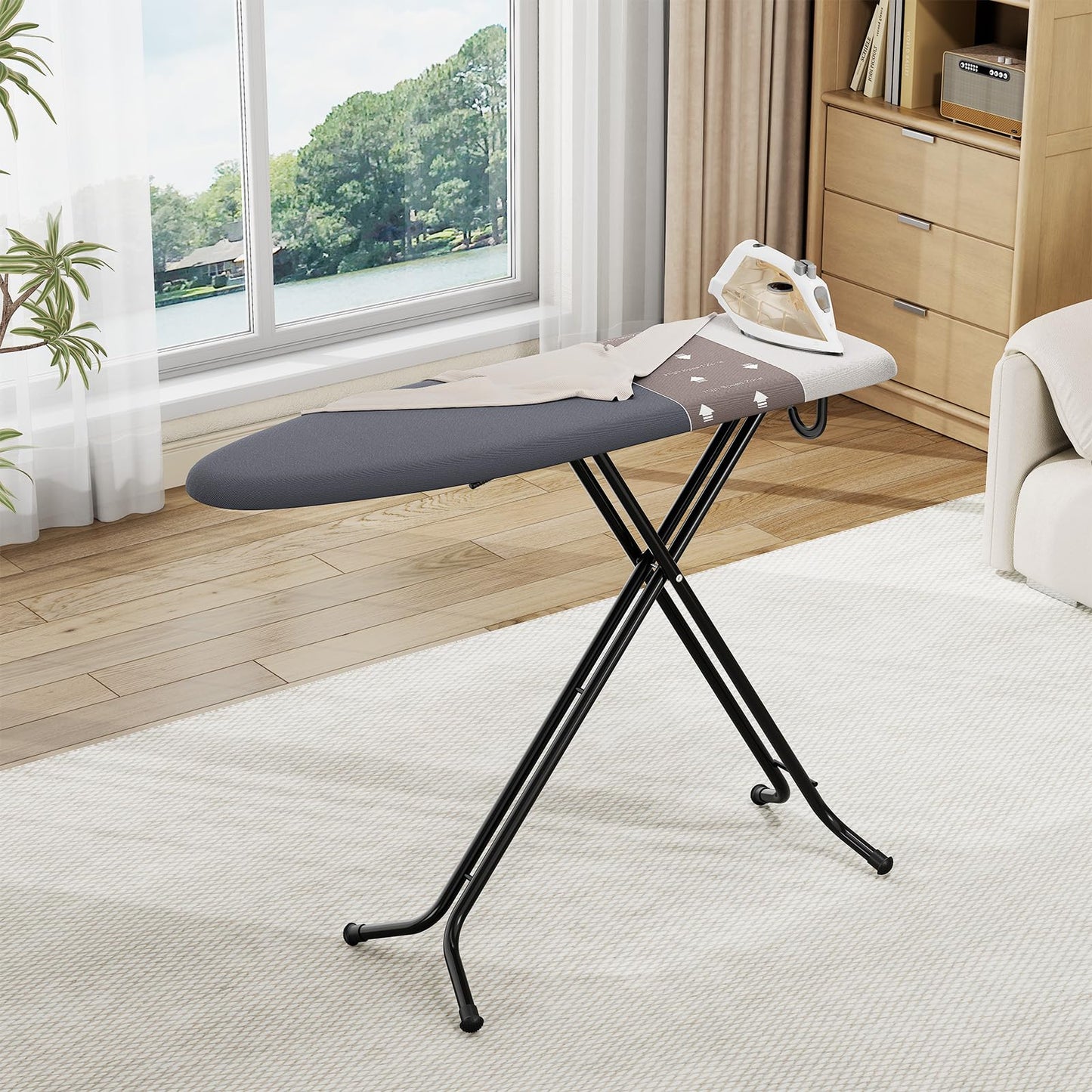 Foldable Ironing Board Standard Size, Iron Board Table Stand Foldable, Space-Saving Iron and Ironing Boards Set, Folding Ironing Boards Full Size with High Speed Zone and Hanging Hook 13”x43” Gray