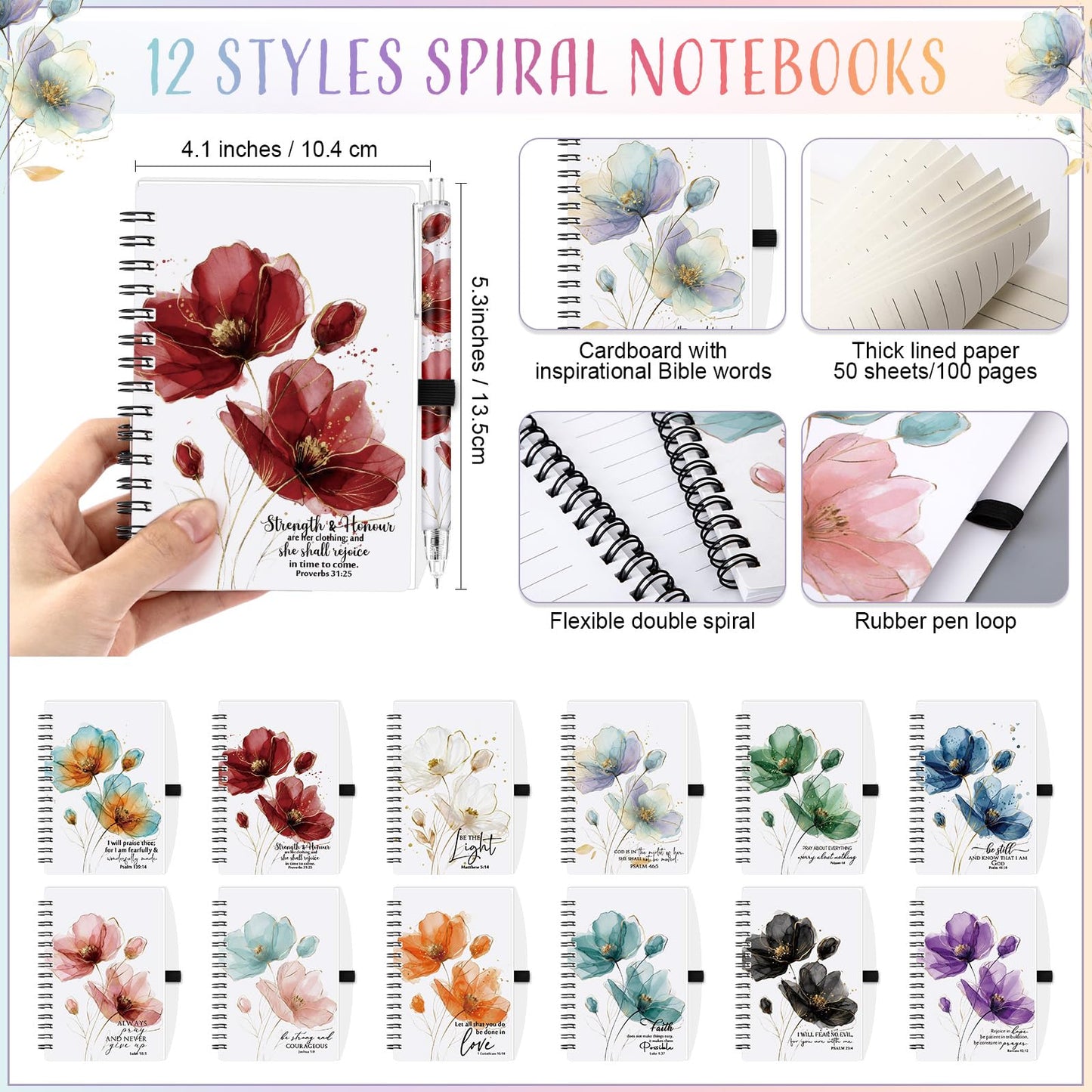 Kosiz 36 Sets Christian Gift Bulk A6 Christian Notebooks with Pens Gift for Fathers Day Inspirational Prayer Journals Spiral Small Bible Notepads for Women Men Church Members (Floral Style)