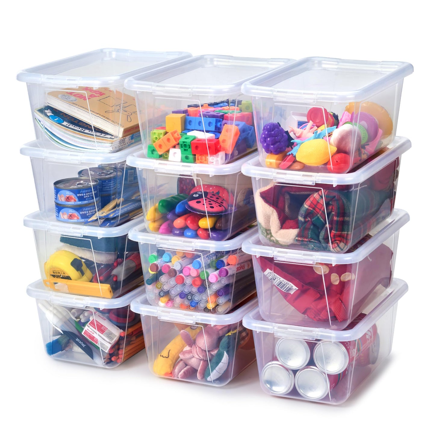 GAMENOTE 6 Quart Storage Bins with Lids, Plastic Latching Box for Classroom & Kids Toy Storage,Stackable Shoe Box Size Containers for STEM Morning Tubs, Crafts & Building Blocks (12, Clear)