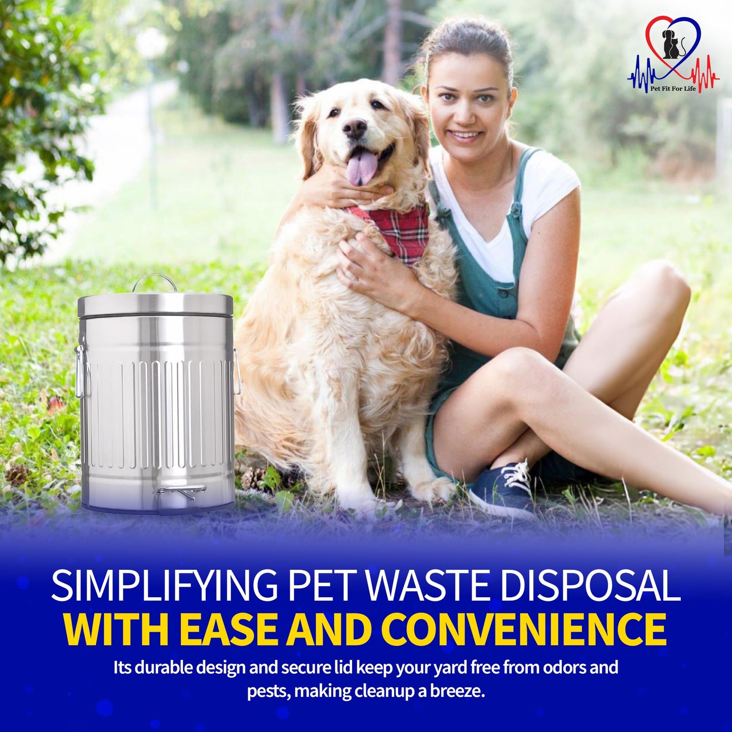 Pet Fit For Life - Steel Trash Can with Lid, Steel Galvanized Trash Can, Step Foot Pedal, Plastic Inner Lining, Liner Bags, Weather-Resistant Outdoor Bin for Yard, 11" Tall, 5L/1.3 Gallons - Small