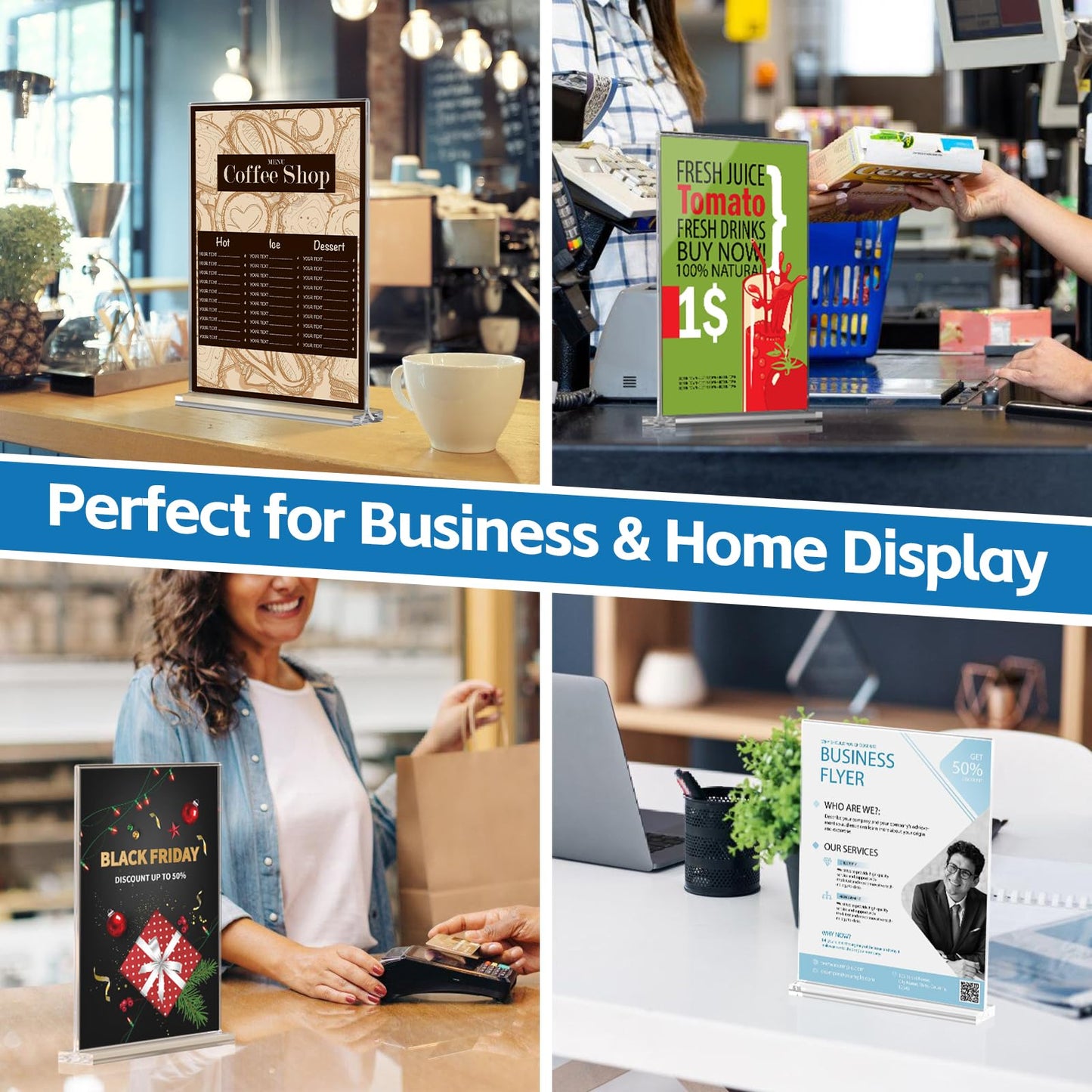 Dynta Acrylic Sign Holder 8.5 x 11 Inches 14 Pack Double Sided Clear Display Stand Vertical Table Sign Holder Plastic T Shape Document Menu Flyer Holder for Office Stores Restaurants Wedding Party