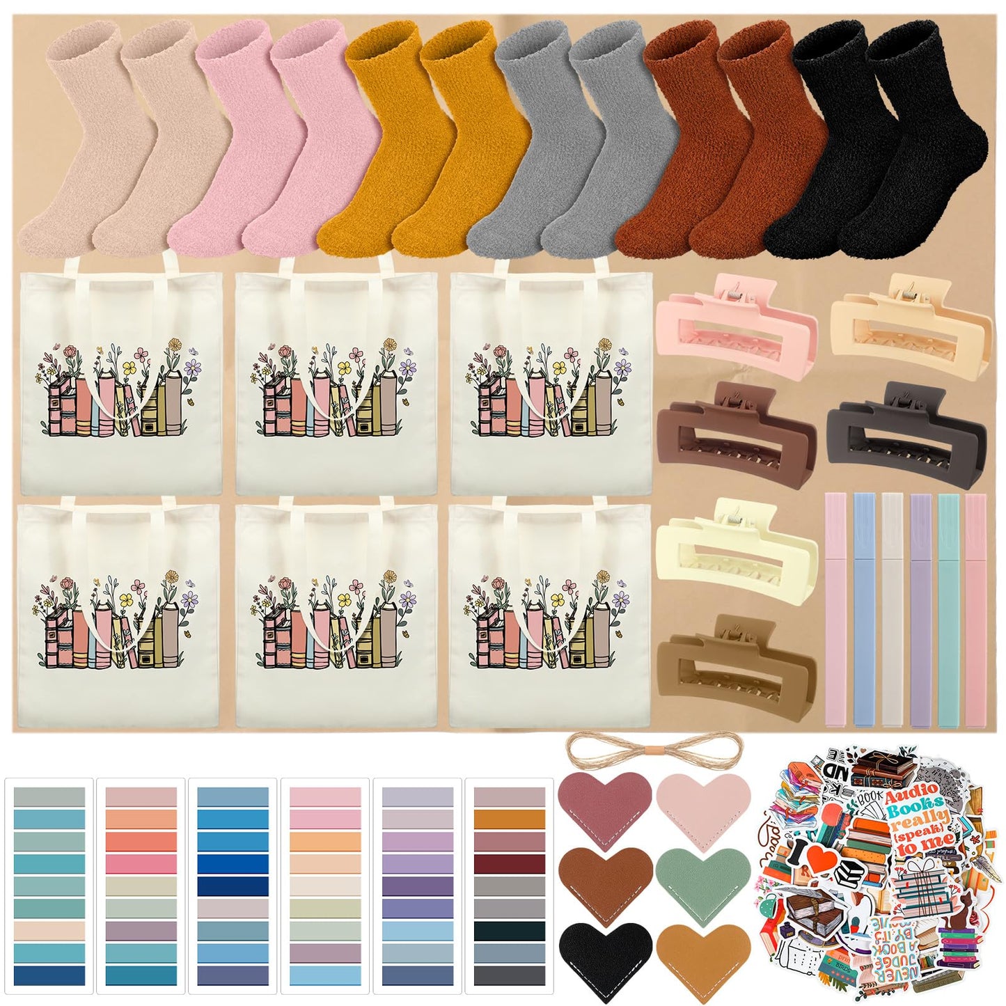 Resurhang 6 Sets/92 Pcs Blind Date with a Book Gift Supplies Book Lovers Gifts Books Club Gifts Kits Including Wildflower Canvas Bags Bookmarks Stickers Bookish Librarian Readers Gift for Women Men