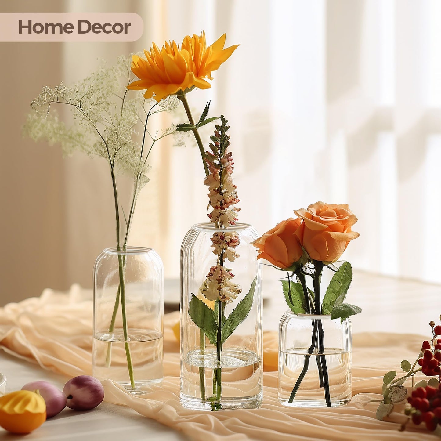 ComSaf Small Flower Vase Set of 12, Glass Bud Vases in Bulk, Clear Vases for Flower, Decor Centerpiece for Bathroom, Decorative Vases for House Warming, Valentines' Day, Mother's Day, Thanksgiving Day