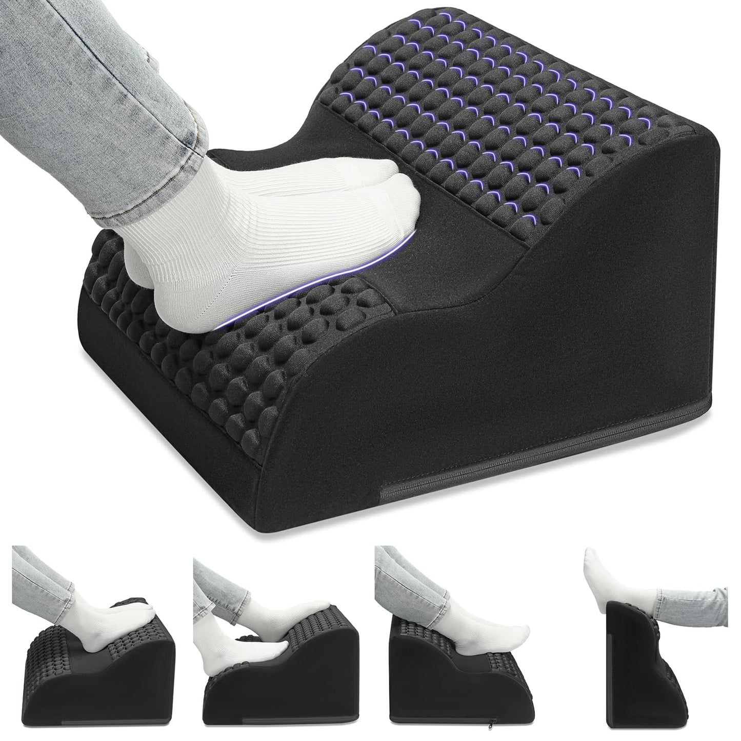 Foot Rest for Under Desk at Work, 3-Tier Foot Stool with Thick High-Density Foam and Massage Dots, Ergonomic Footrest with Washable Cover for Home and Office, Back, Legs & Hip Pain Relief (Black)