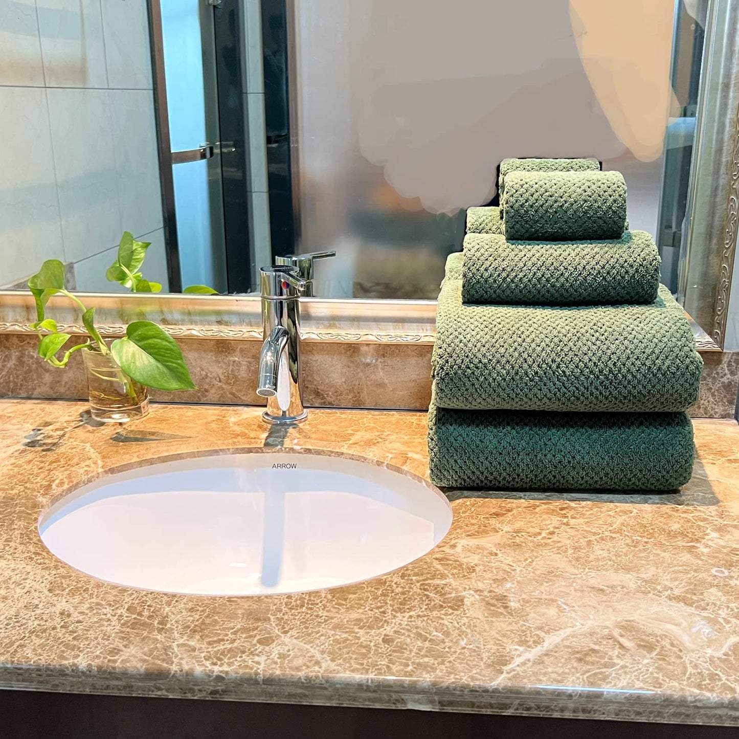 YTYC 29x59 Inch Bath Towels Set of 6 Large, Super Soft Lint Free Lightweight Microfiber Shower Towels for Bathroom 80% Polyester (Olive Green, 6 Piece)